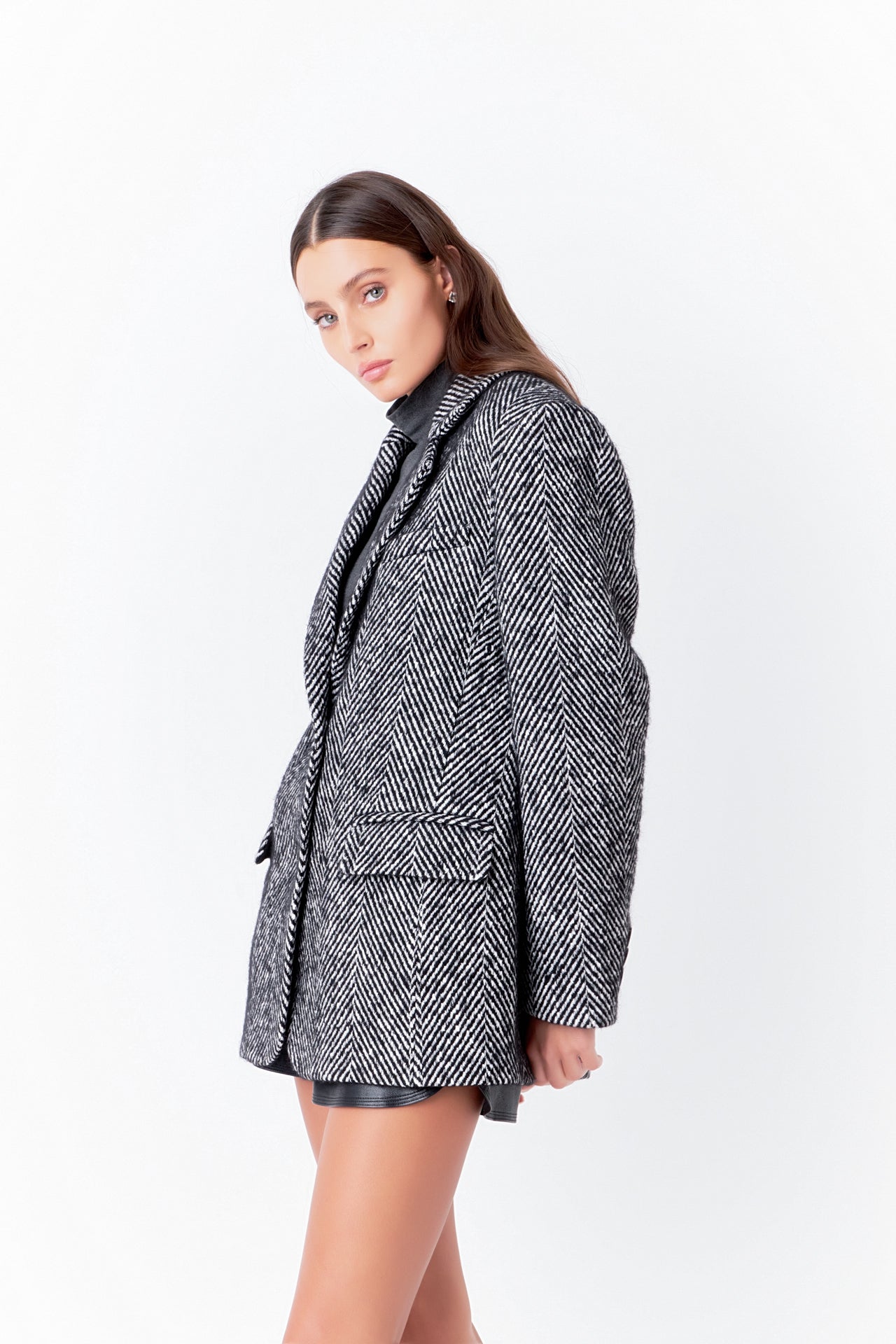 ENDLESS ROSE - Herringbone Oversize Blazer - BLAZERS available at Objectrare