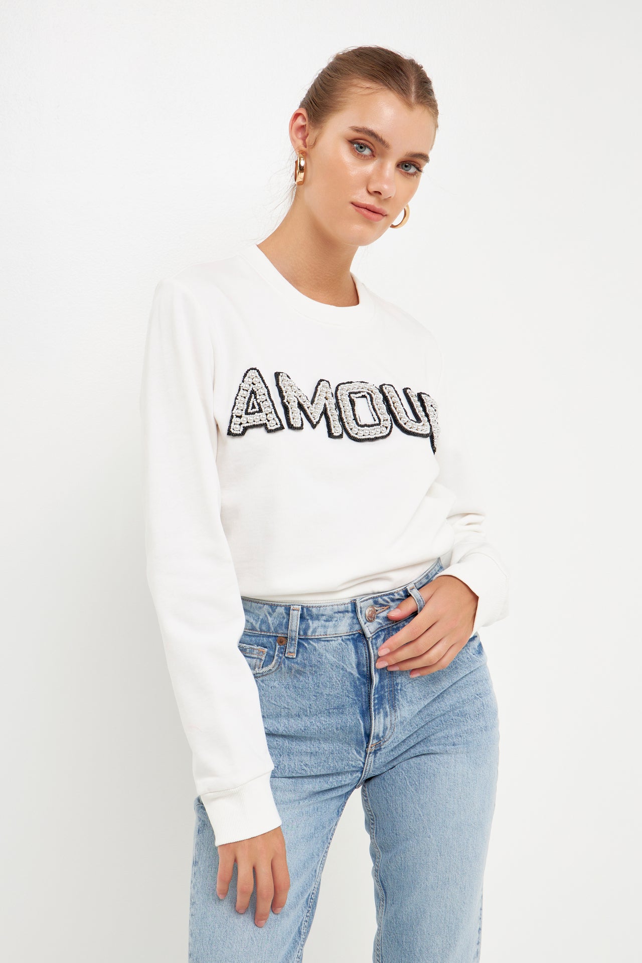 ENDLESS ROSE - Beaded Amour Sweatshirt - HOODIES & SWEATSHIRTS available at Objectrare