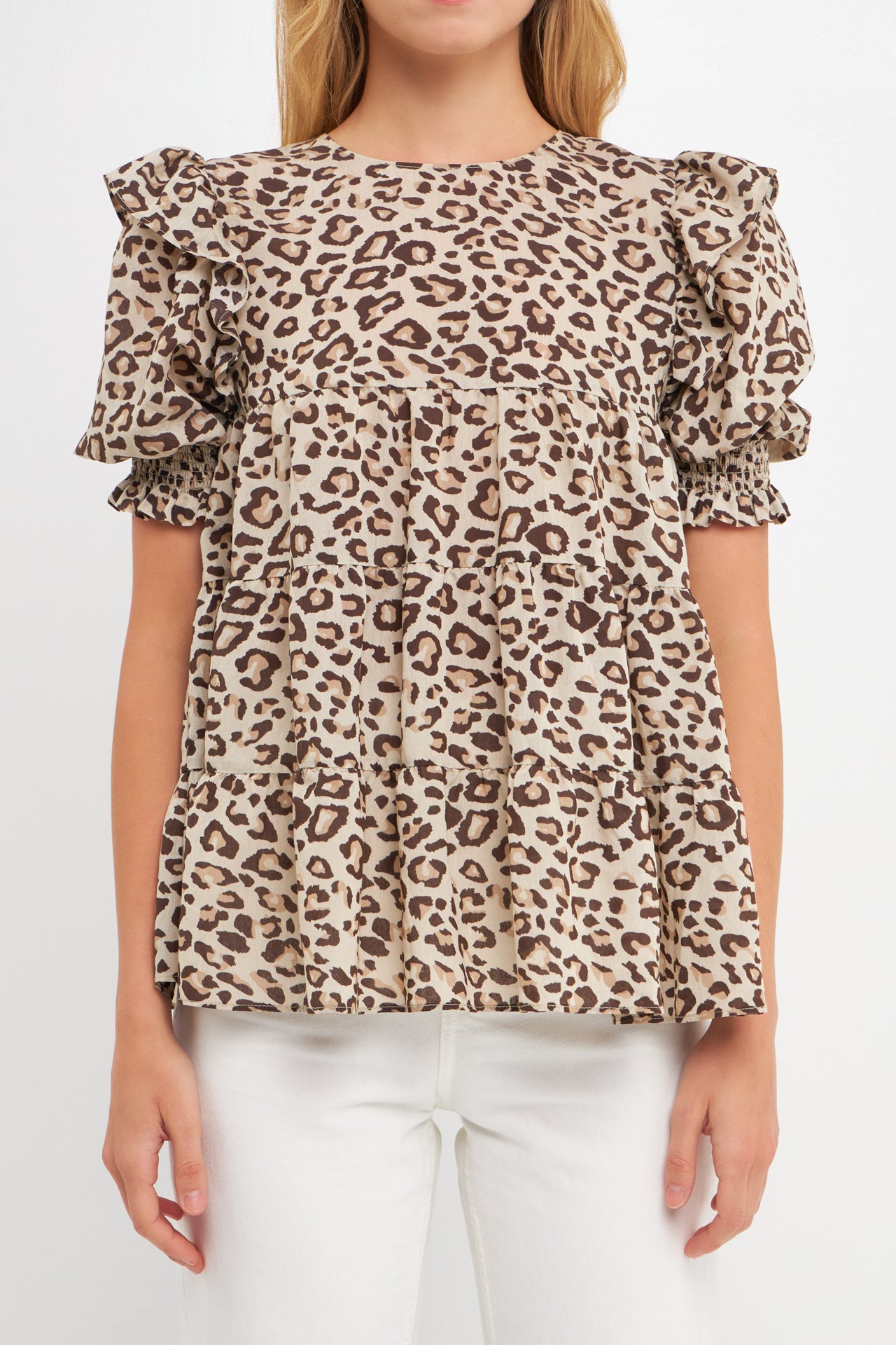 FREE THE ROSES - Animal Print Tiered Blouse - TOPS available at Objectrare
