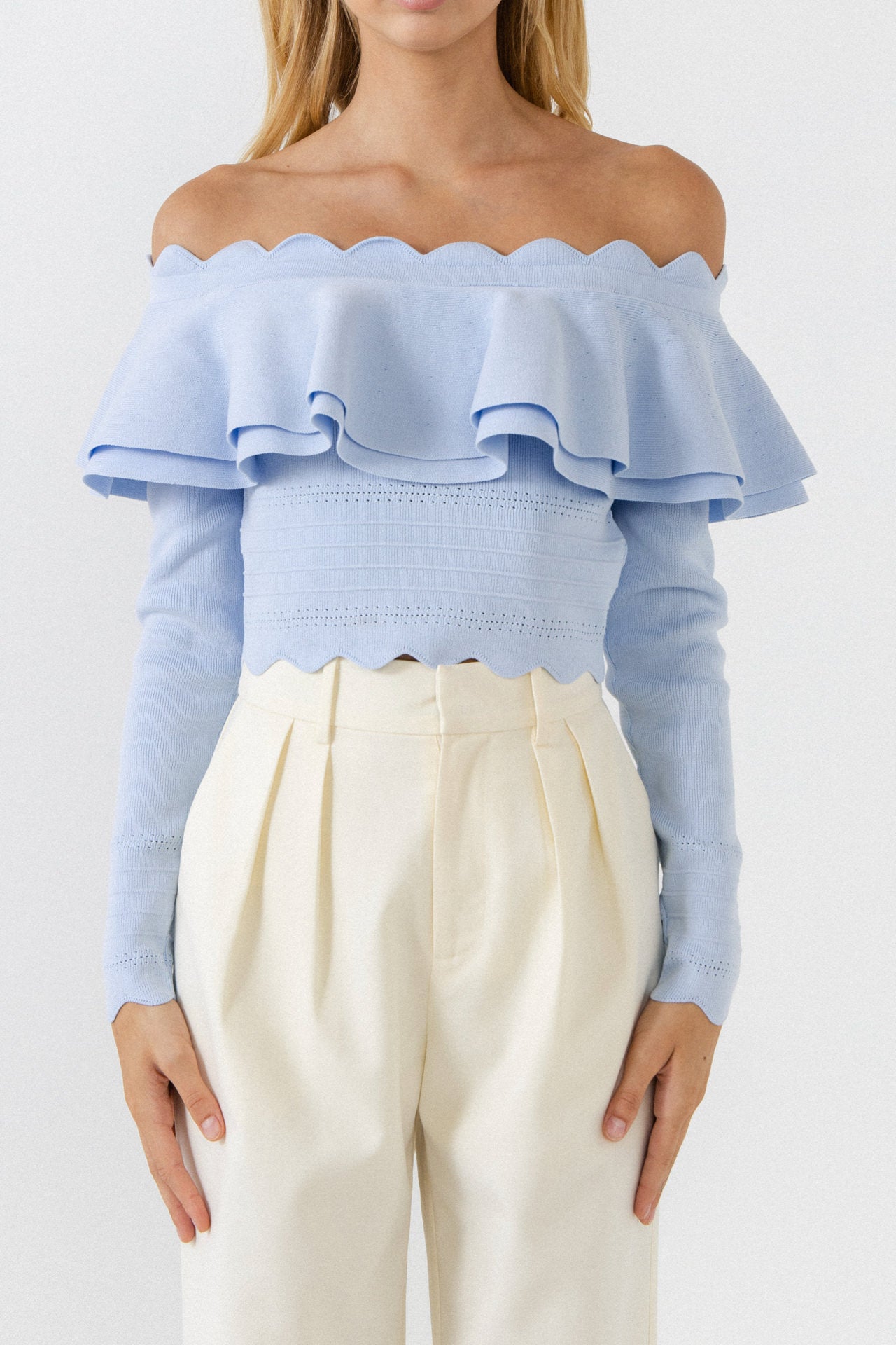 ENDLESS ROSE - Scallop Detail Off The Shoulder Sweater - SWEATERS & KNITS available at Objectrare