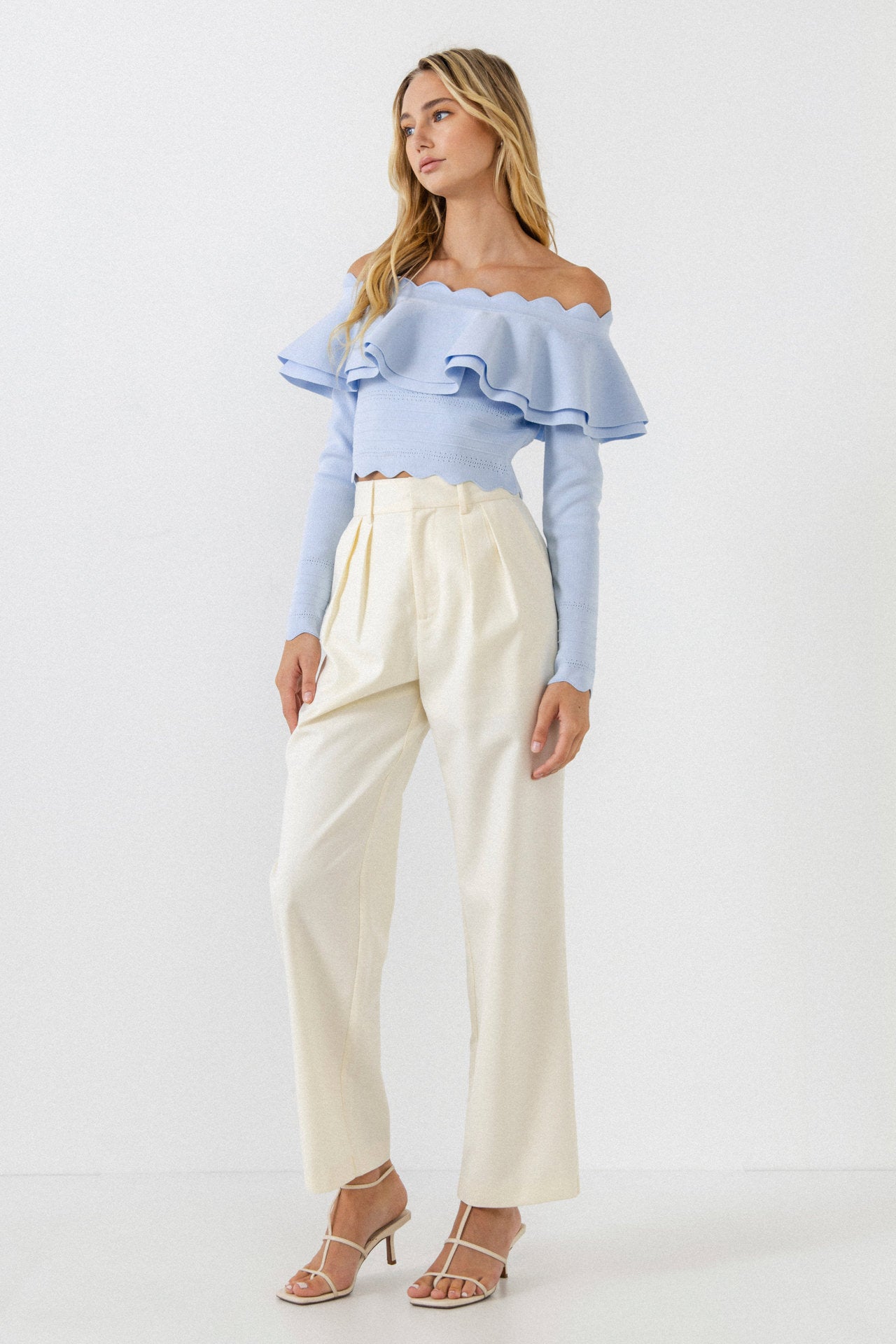ENDLESS ROSE - Scallop Detail Off The Shoulder Sweater - SWEATERS & KNITS available at Objectrare