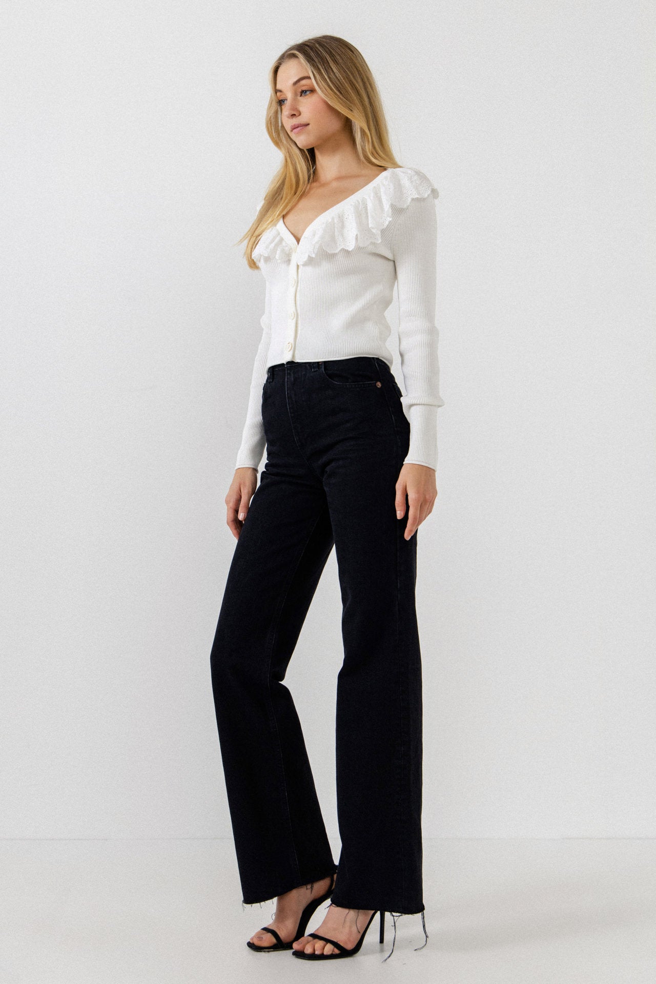 ENGLISH FACTORY - Eyelet Ruffle with Knit Cardigan - TOPS available at Objectrare