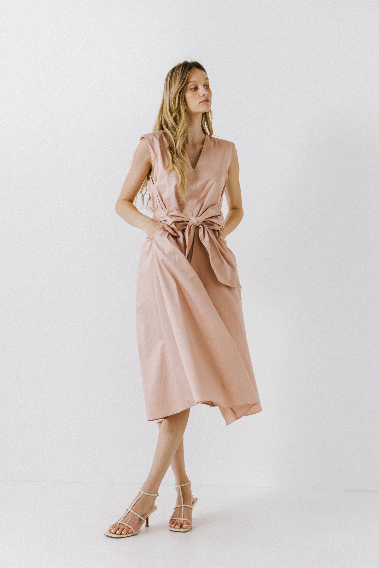 ENDLESS ROSE - V-neckline Sleeveless Midi Dress - DRESSES available at Objectrare