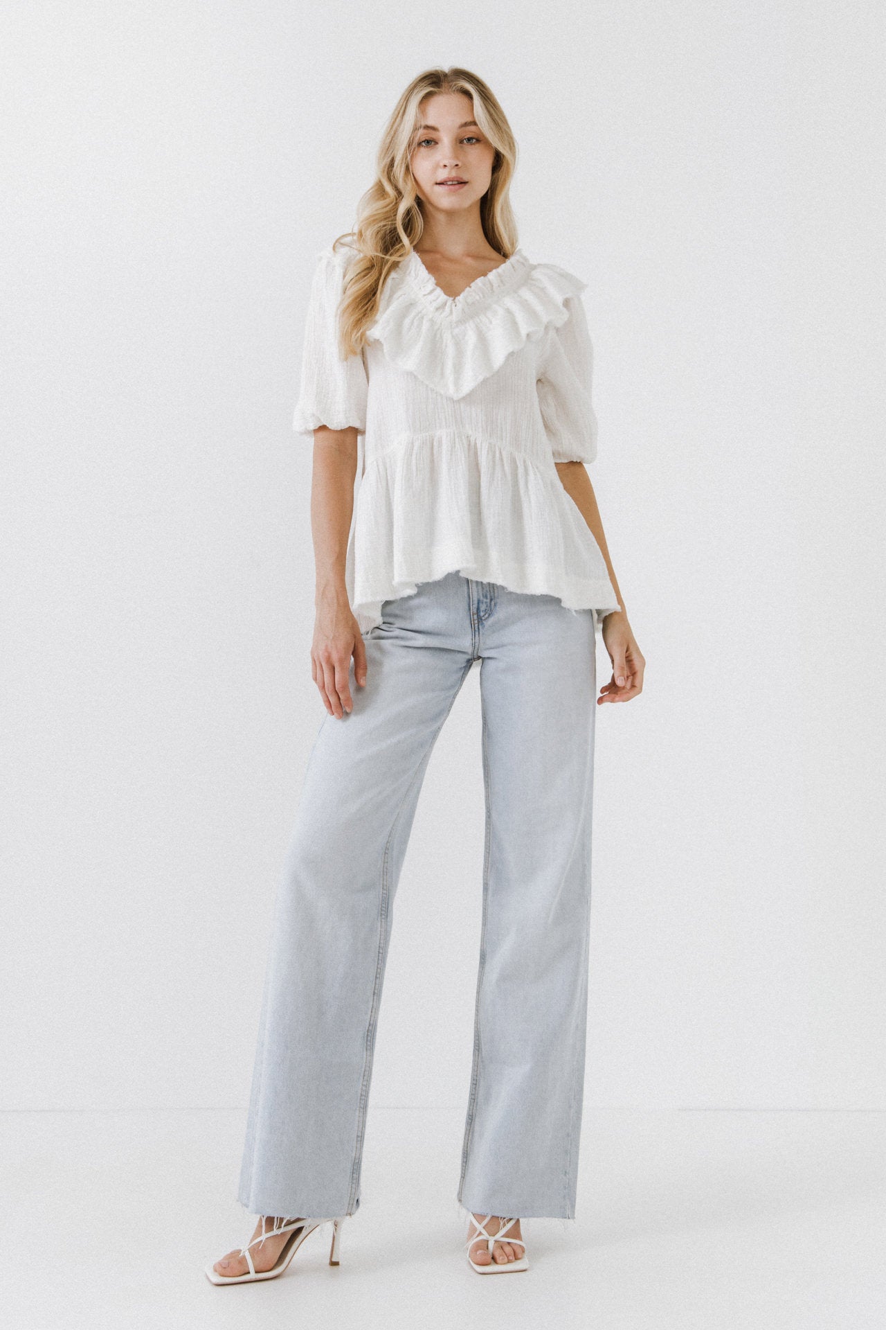 FREE THE ROSES - Ruffle Neckline Blouse - TOPS available at Objectrare