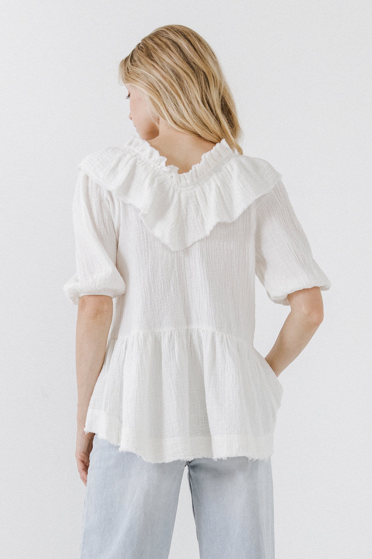 FREE THE ROSES - Ruffle Neckline Blouse - TOPS available at Objectrare