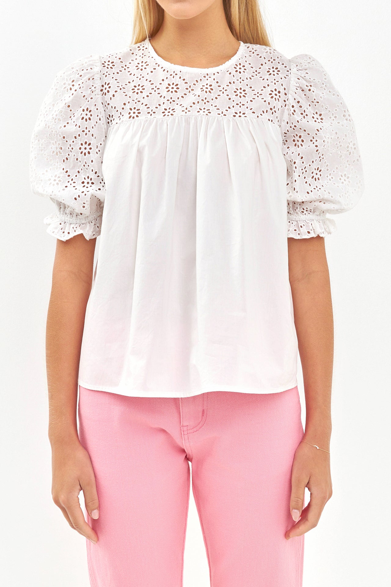 ENGLISH FACTORY - Eyelet Mix Media Top - TOPS available at Objectrare