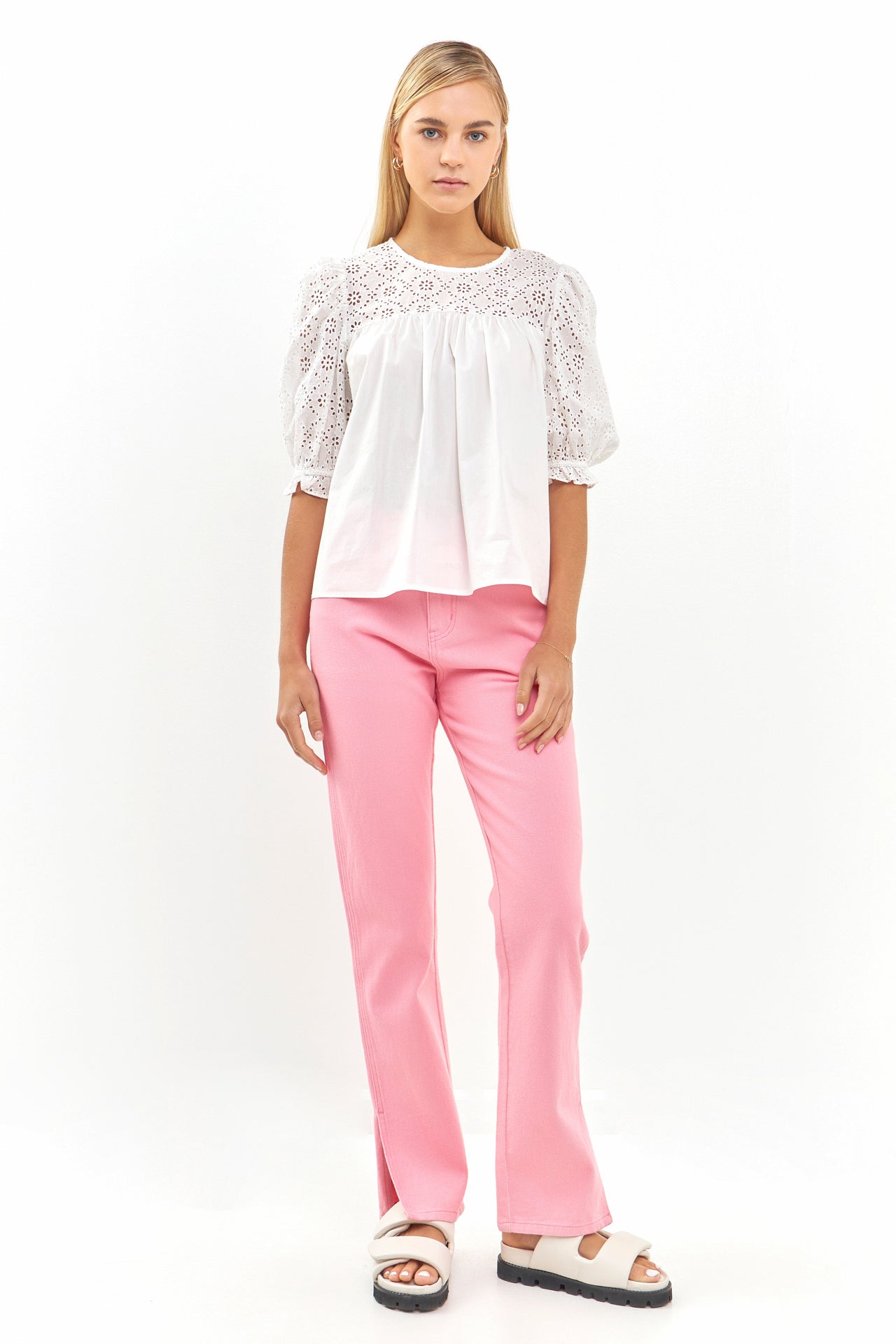 ENGLISH FACTORY - Eyelet Mix Media Top - TOPS available at Objectrare