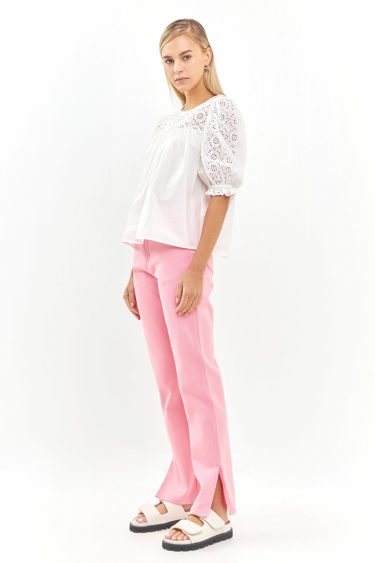 ENGLISH FACTORY - Eyelet Mix Media Top - TOPS available at Objectrare