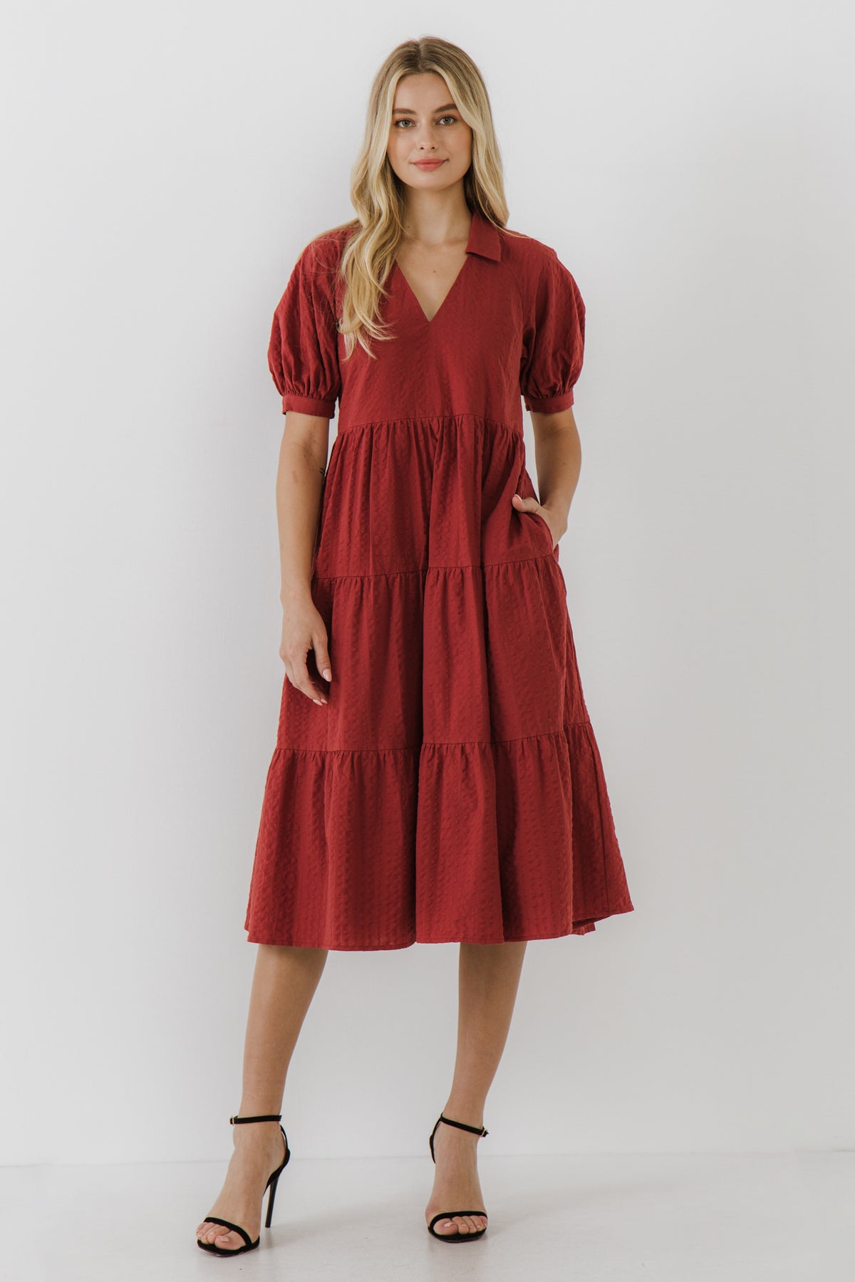 FREE THE ROSES - Stripe Texture Midi Dress - DRESSES available at Objectrare