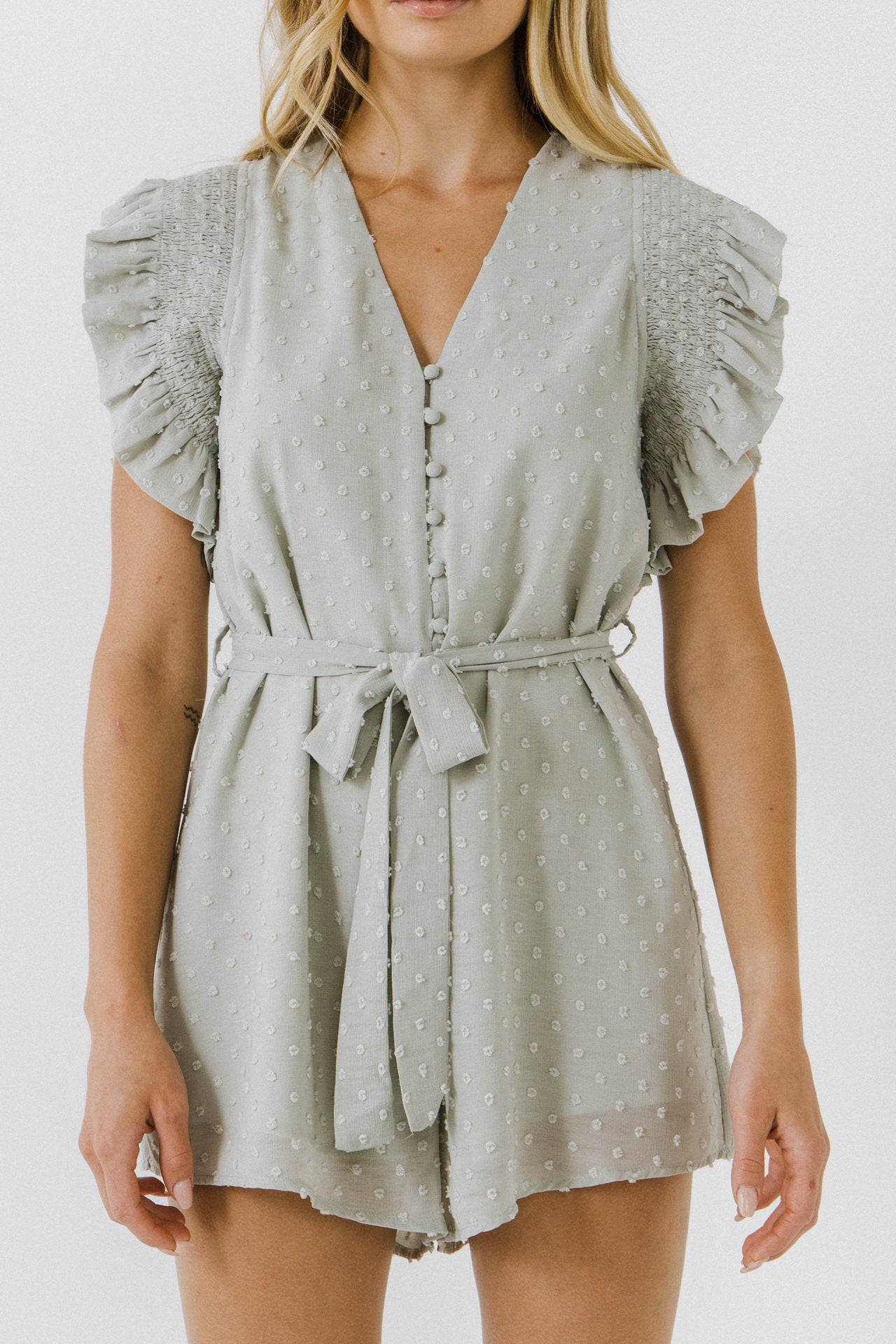 FREE THE ROSES - Swiss Dot Ruffle Detail Romper - ROMPERS available at Objectrare