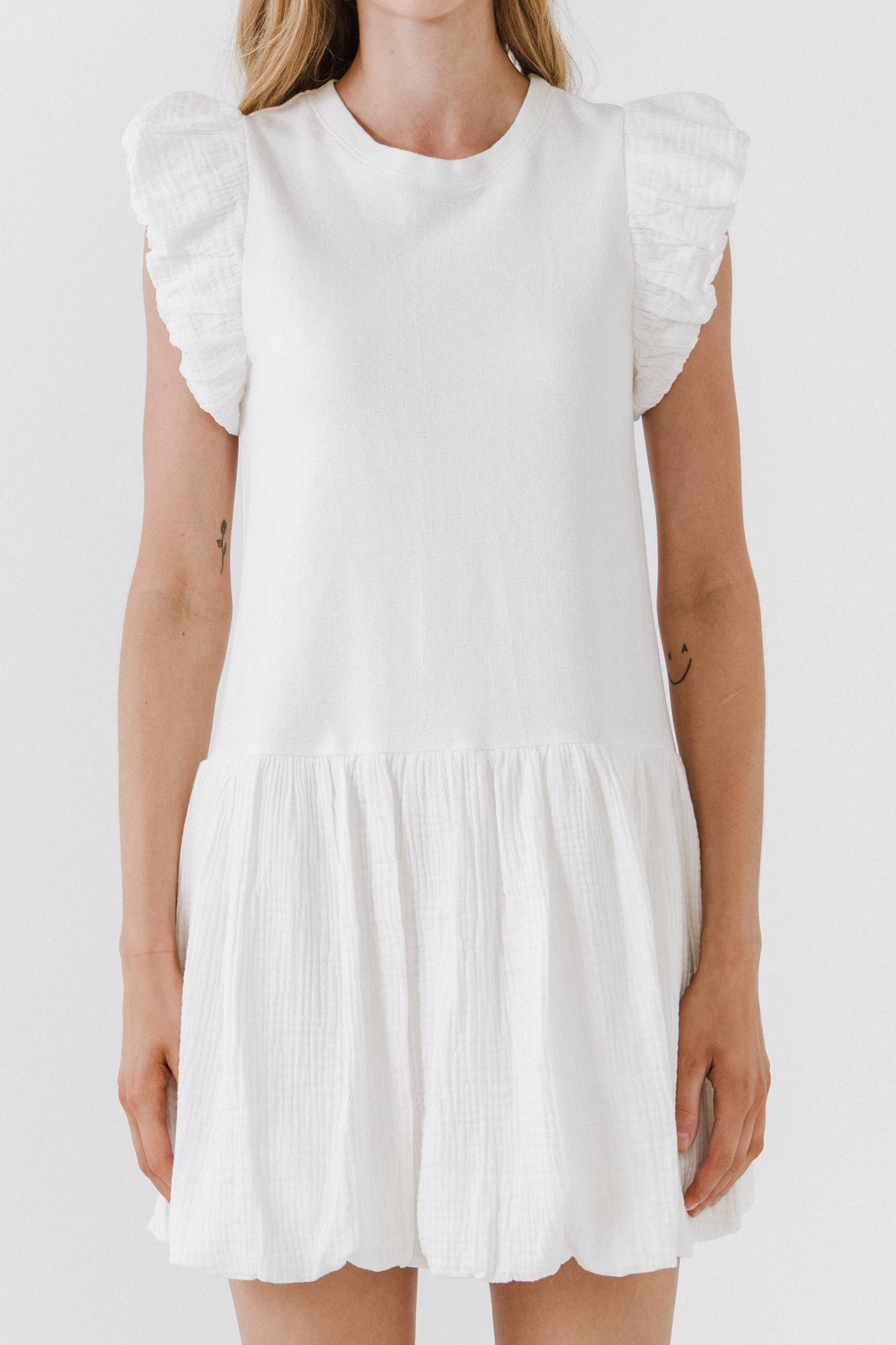 FREE THE ROSES - Mixed Media Ruffled Mini Dress - DRESSES available at Objectrare