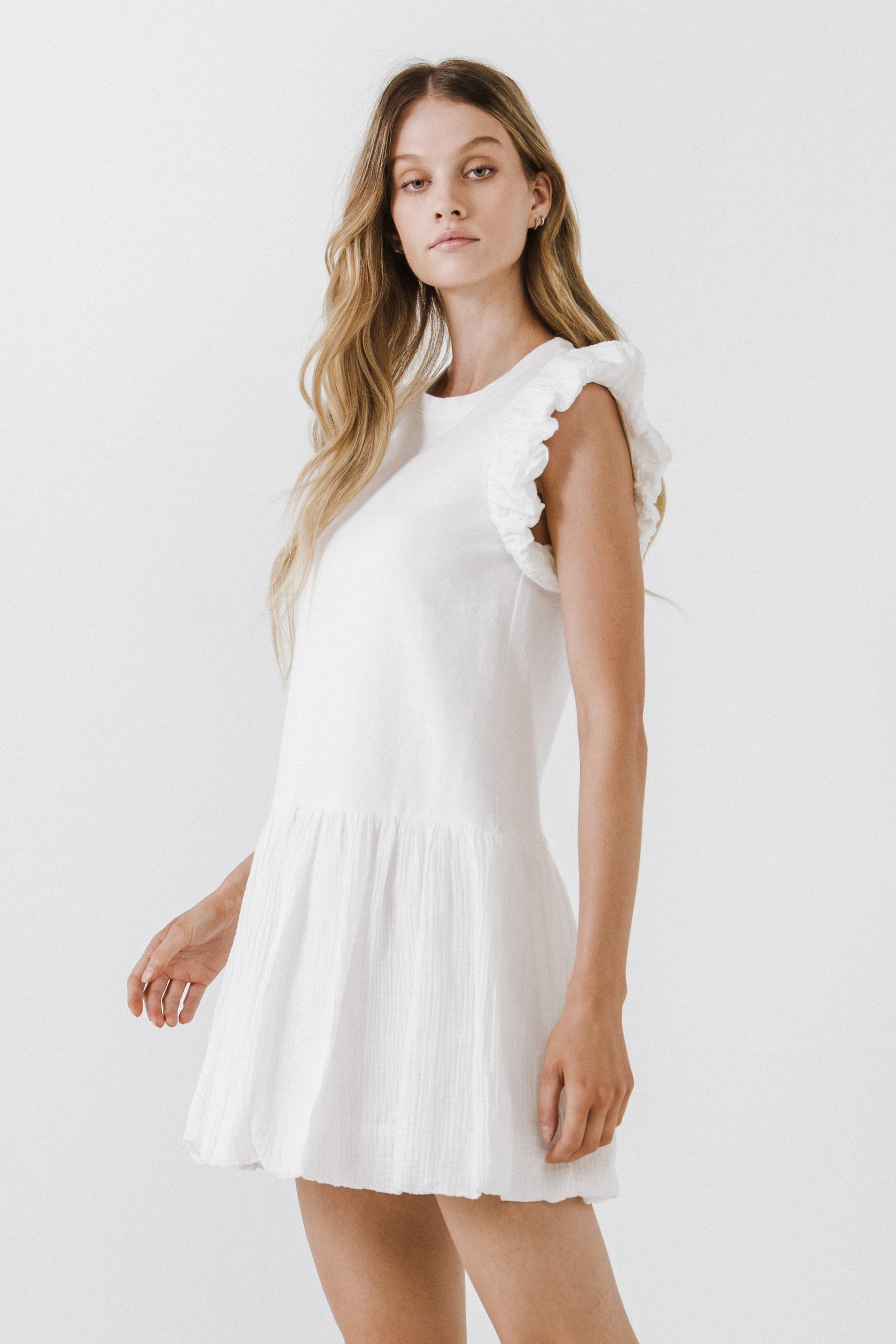 FREE THE ROSES - Mixed Media Ruffled Mini Dress - DRESSES available at Objectrare
