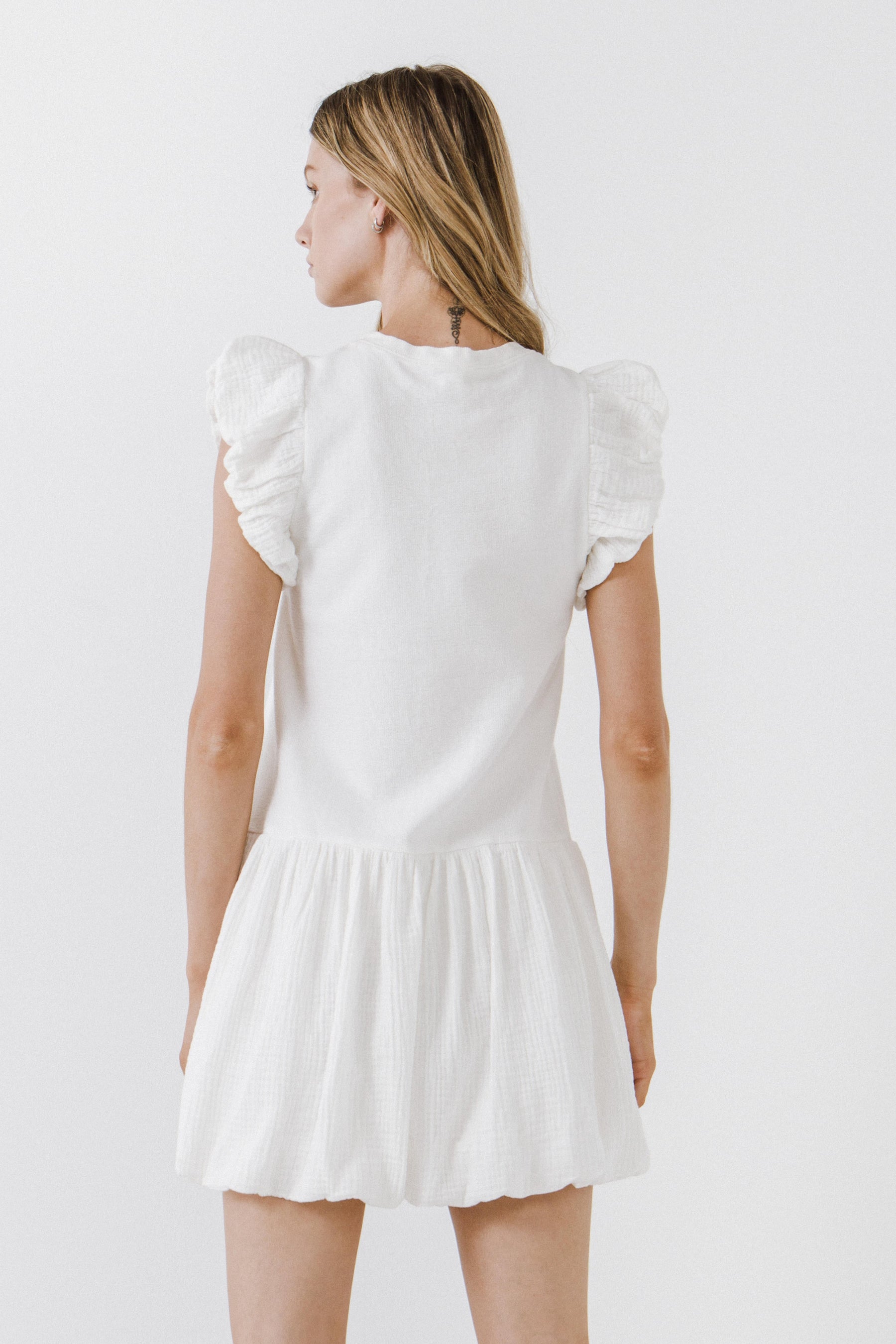 FREE THE ROSES - Mixed Media Ruffled Mini Dress - DRESSES available at Objectrare