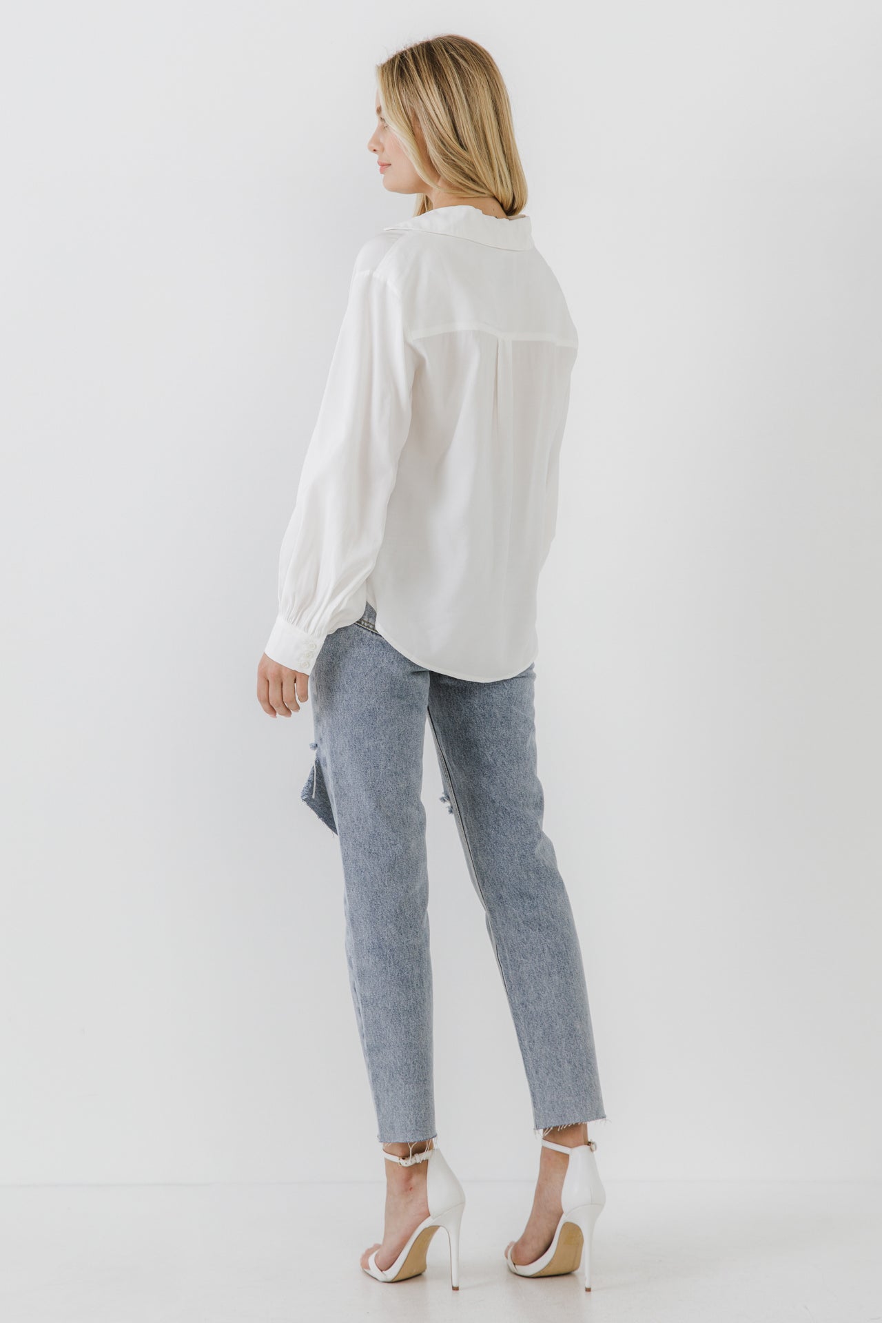 ENDLESS ROSE - V-neckline Puff Long Sleeve Top - TOPS available at Objectrare