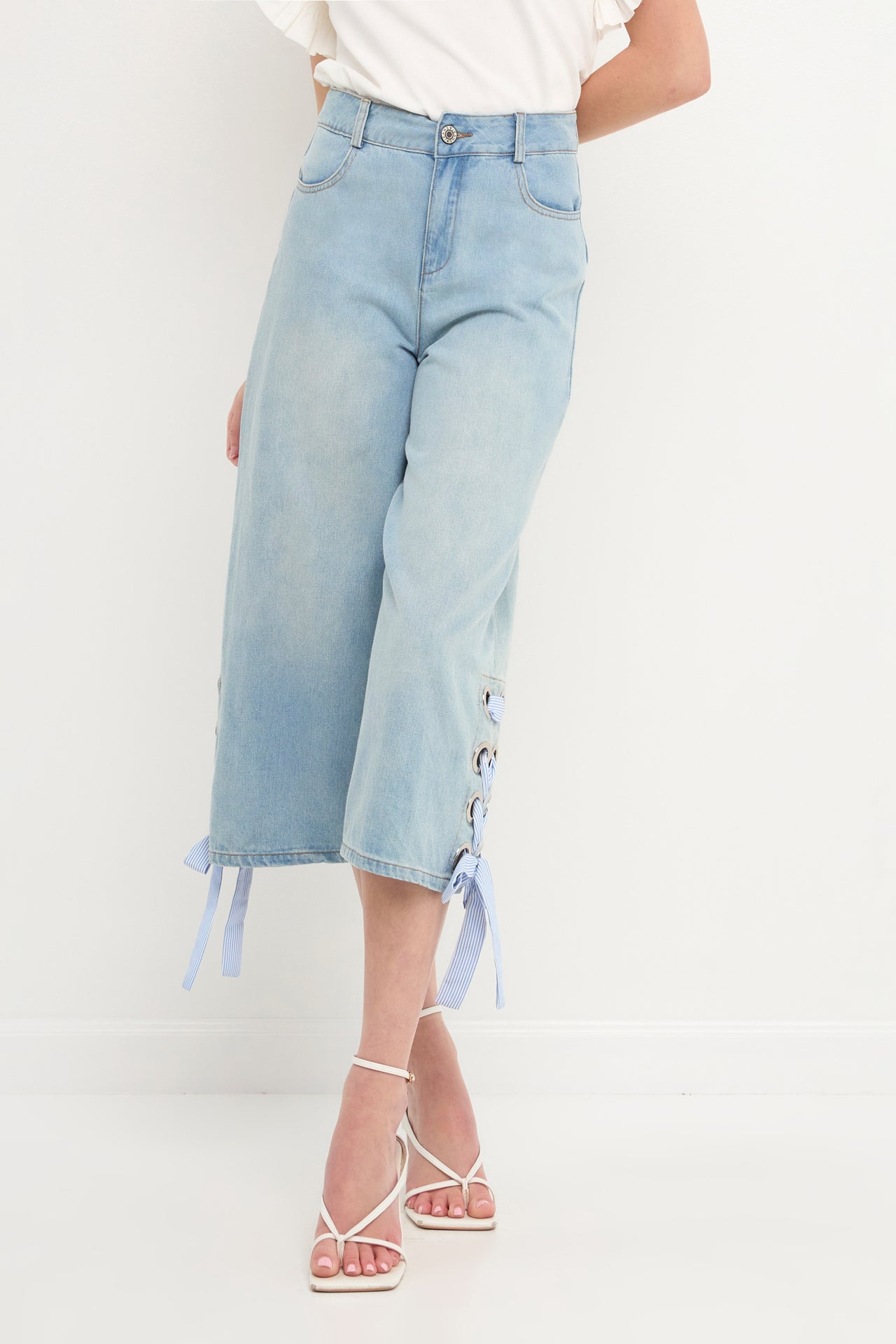 ENGLISH FACTORY - Tie Detail Denim Pants - PANTS available at Objectrare