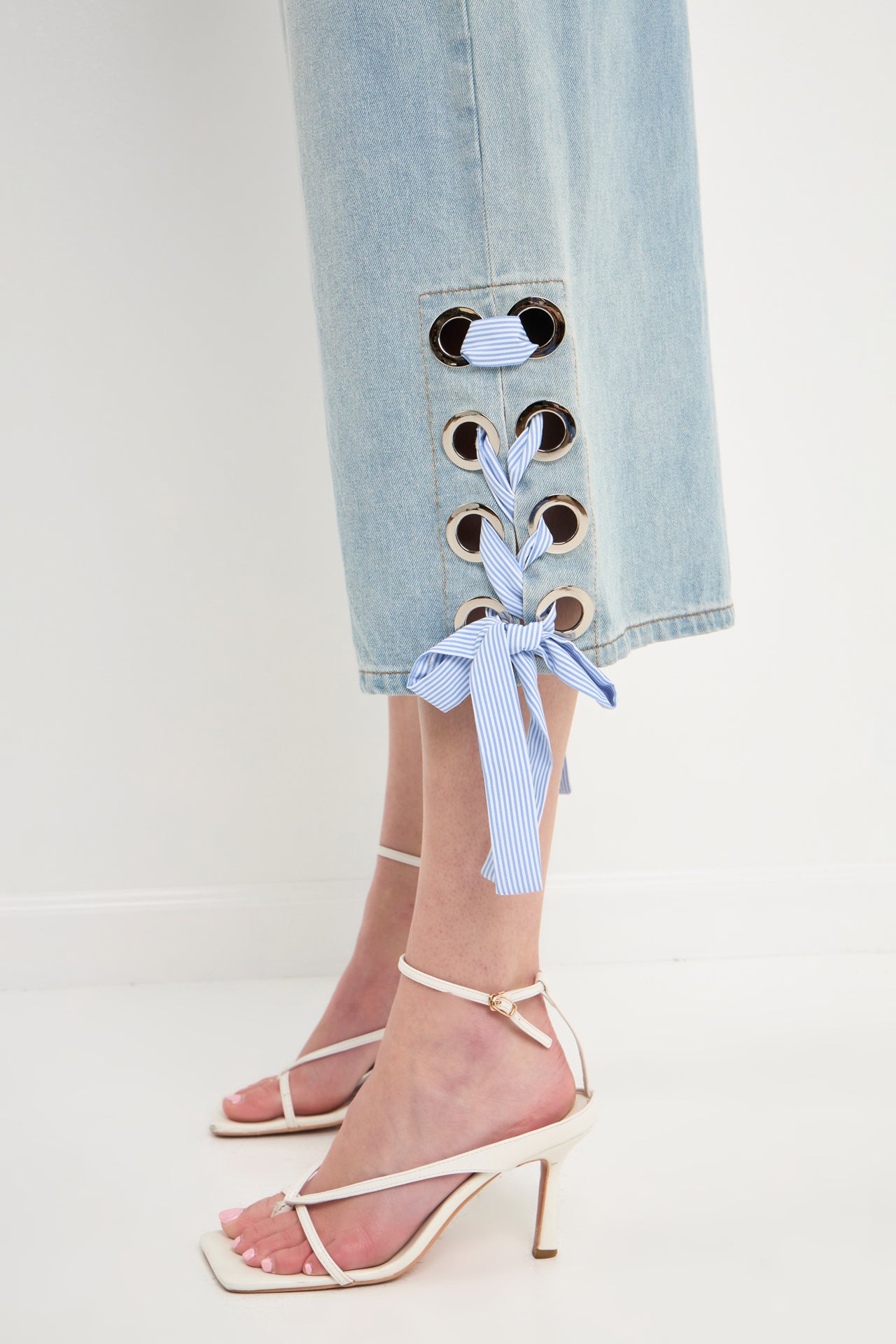 ENGLISH FACTORY - Tie Detail Denim Pants - PANTS available at Objectrare