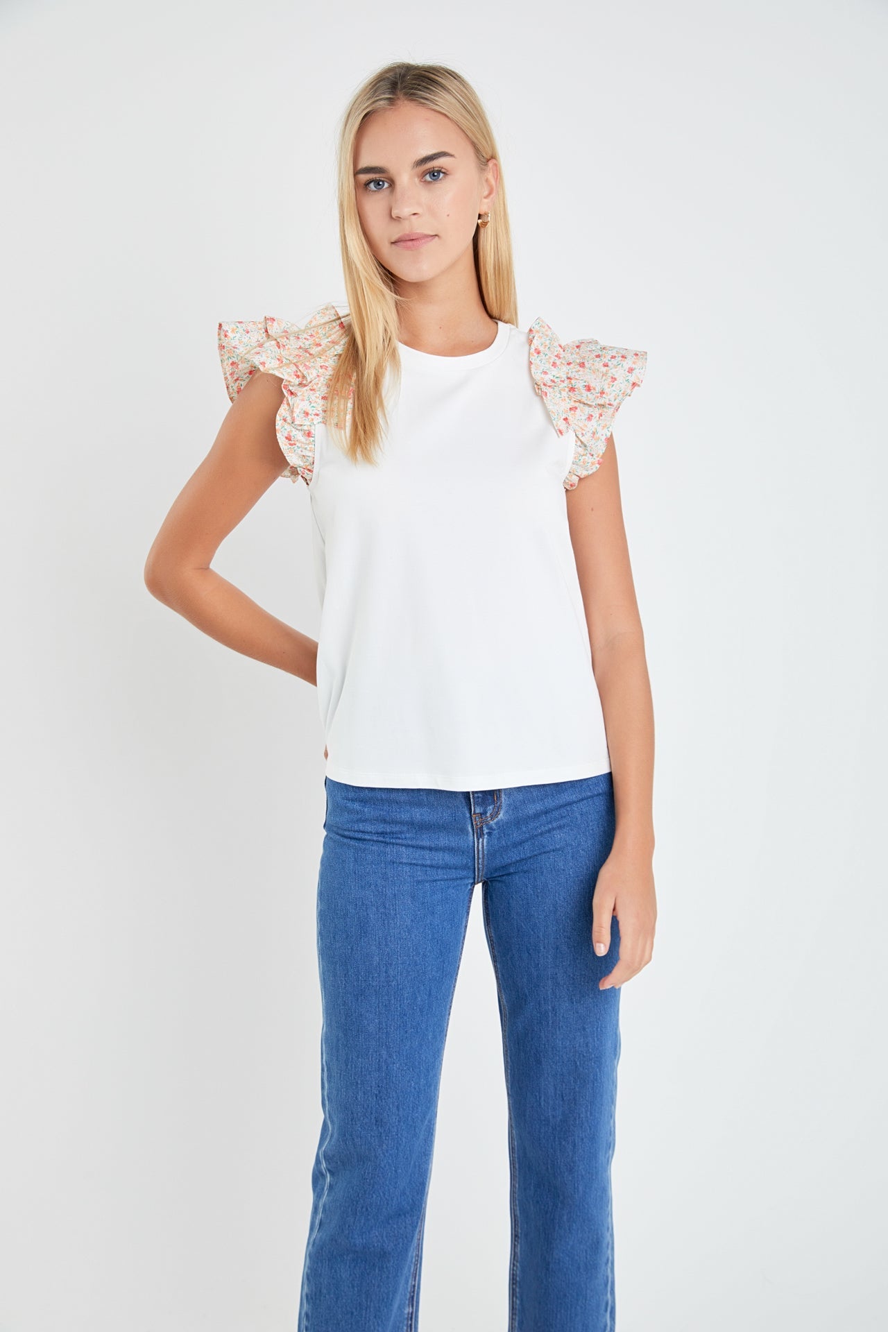 ENGLISH FACTORY - Floral Ruffle Detail T-shirt - T-SHIRTS available at Objectrare
