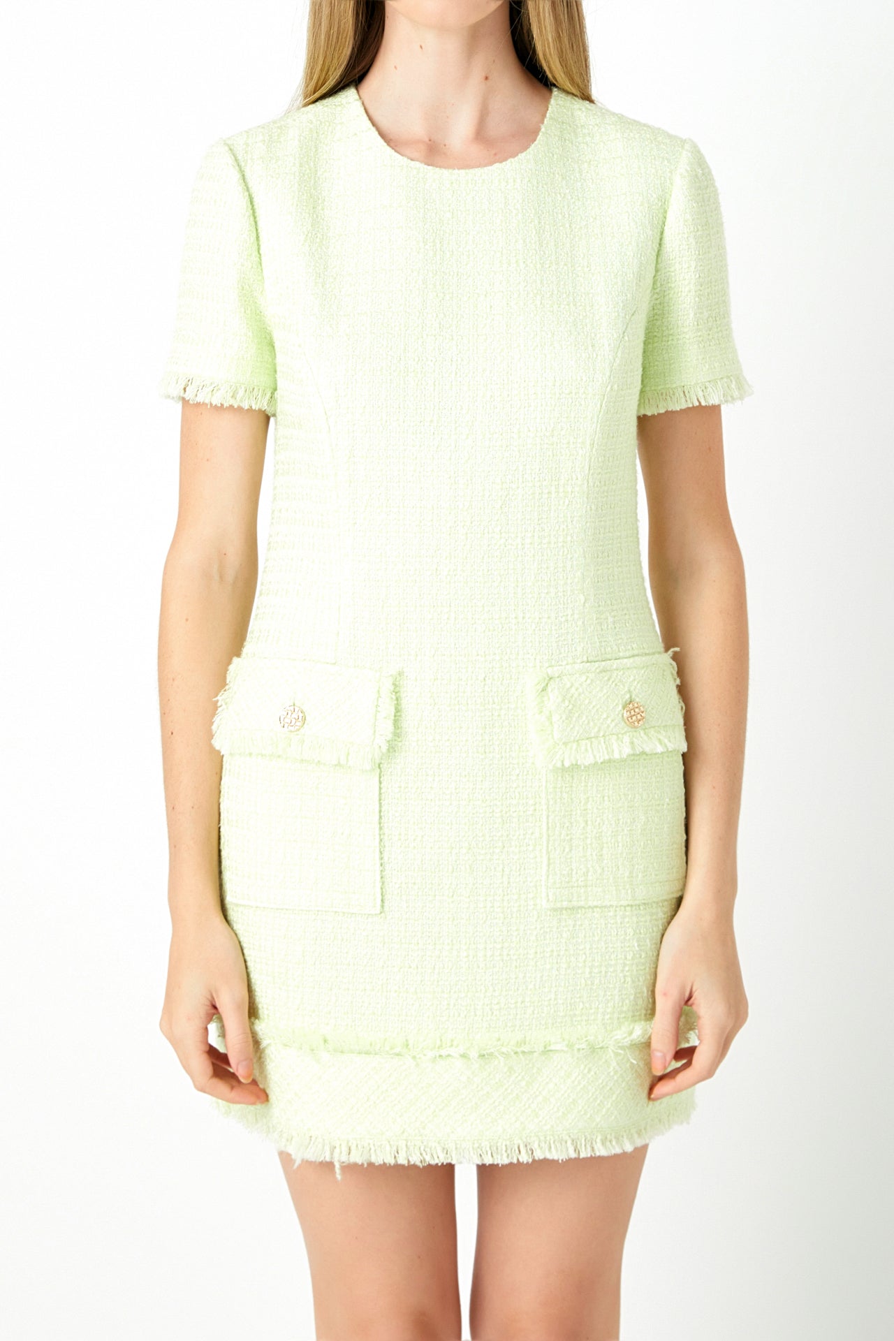 ENDLESS ROSE - Tweed Short Sleeve Mini Dress - DRESSES available at Objectrare