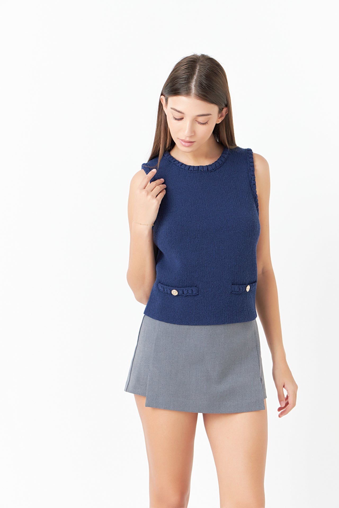 ENDLESS ROSE - Braided Sleeveless Knit Top - TOPS available at Objectrare