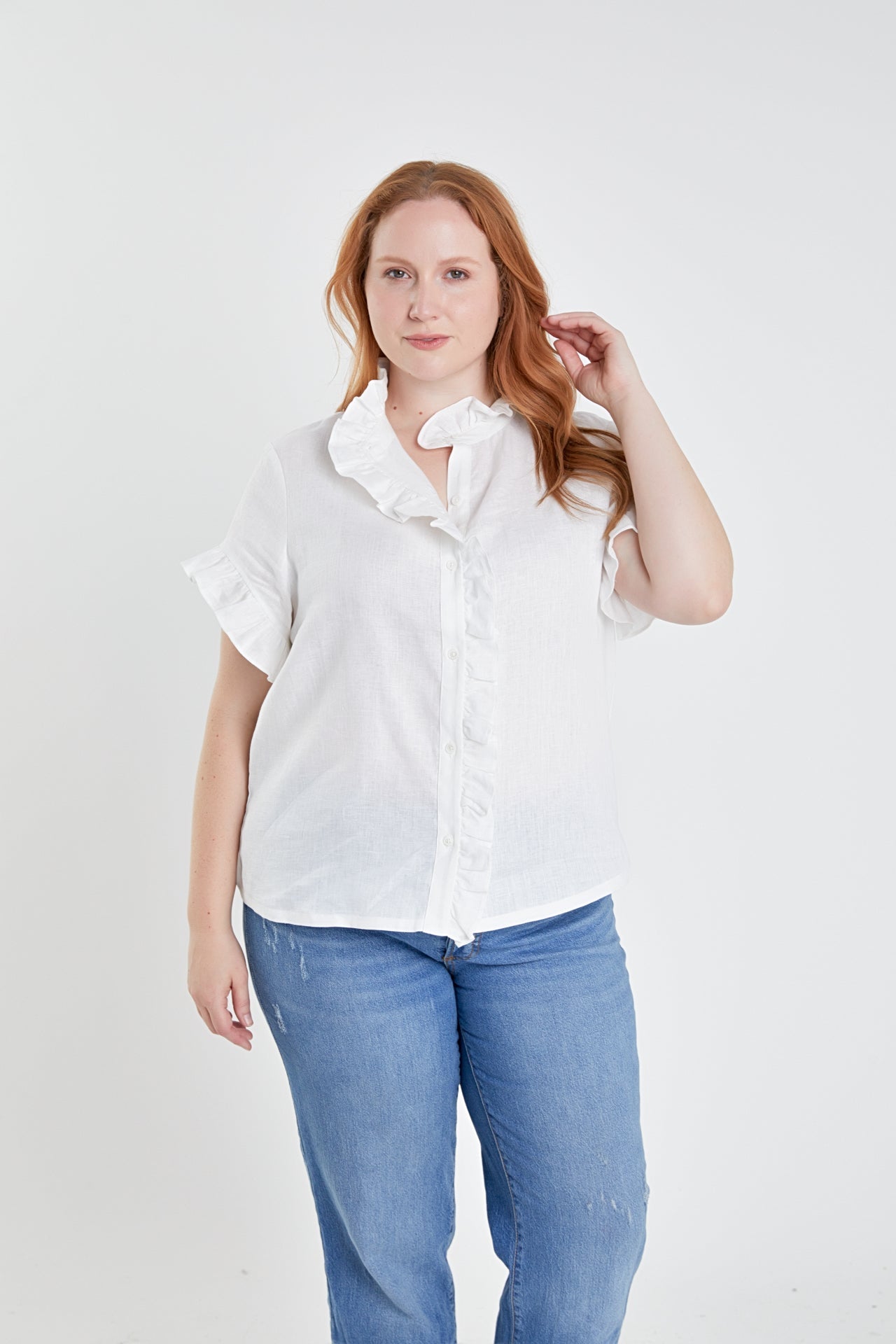 ENGLISH FACTORY - Linen Ruffle Shirt - TOPS available at Objectrare