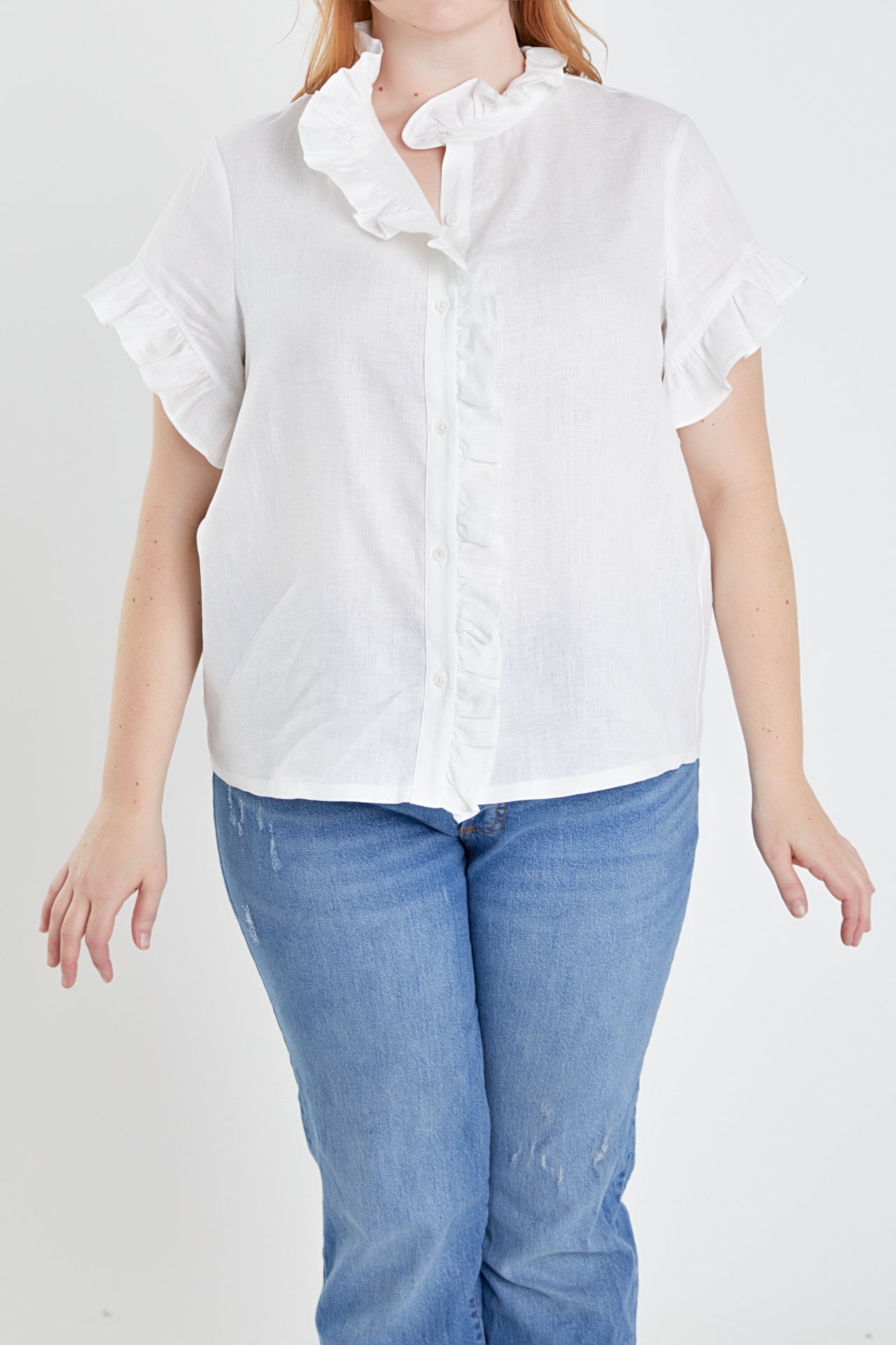 ENGLISH FACTORY - Linen Ruffle Shirt - TOPS available at Objectrare