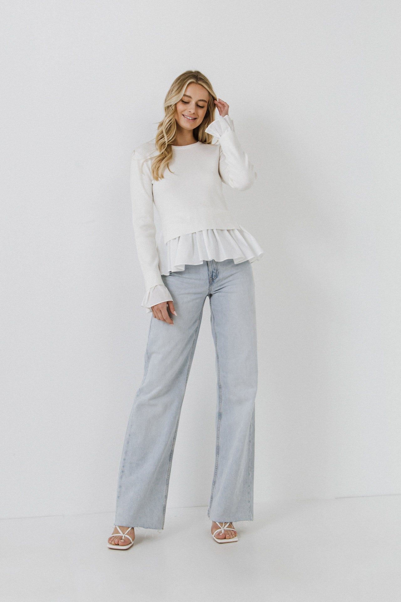 ENGLISH FACTORY - Mixed Media Long Sleeve Sweater - SWEATERS & KNITS available at Objectrare