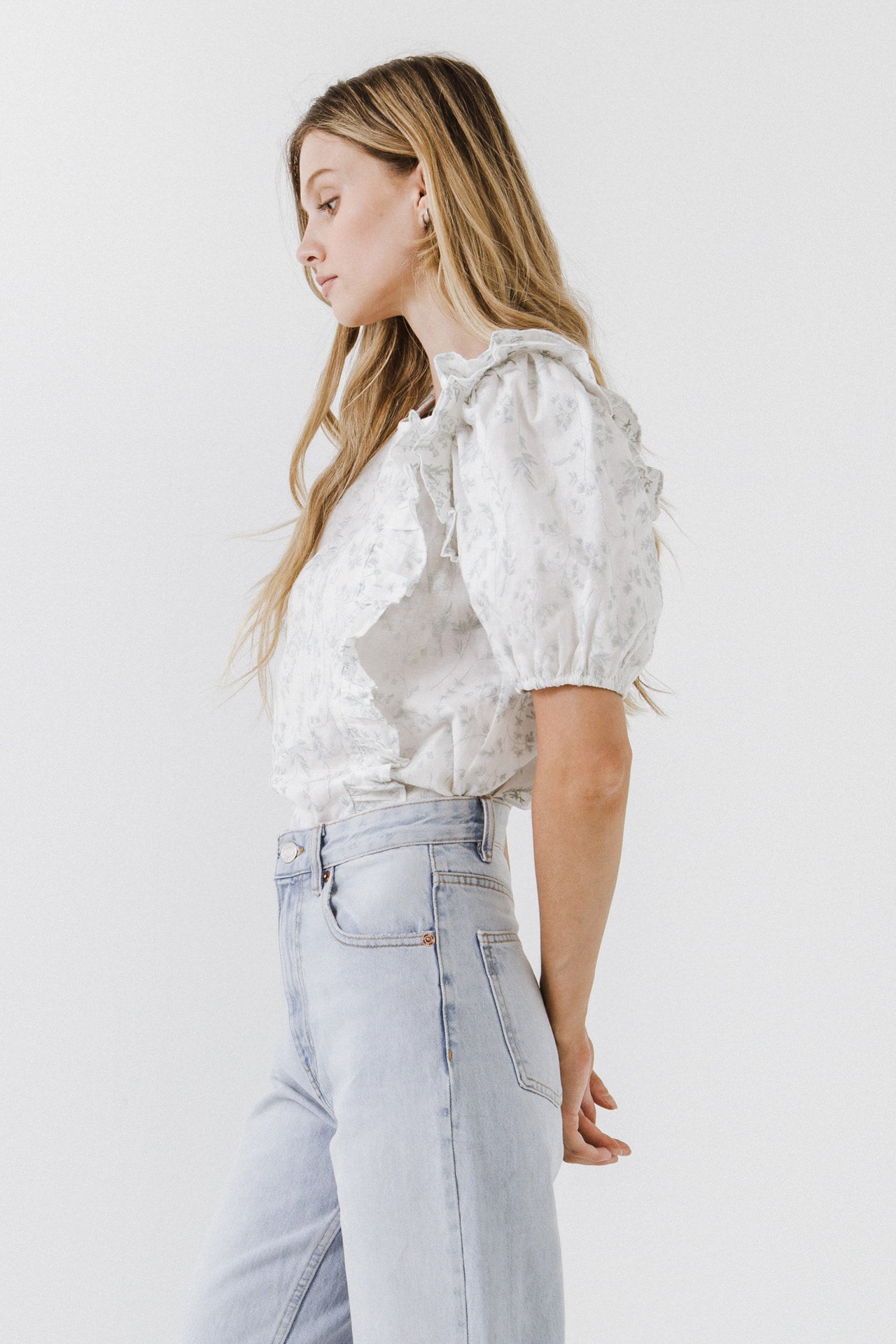FREE THE ROSES - Ruffle Detail Top with Short Puff Sleeves - TOPS available at Objectrare