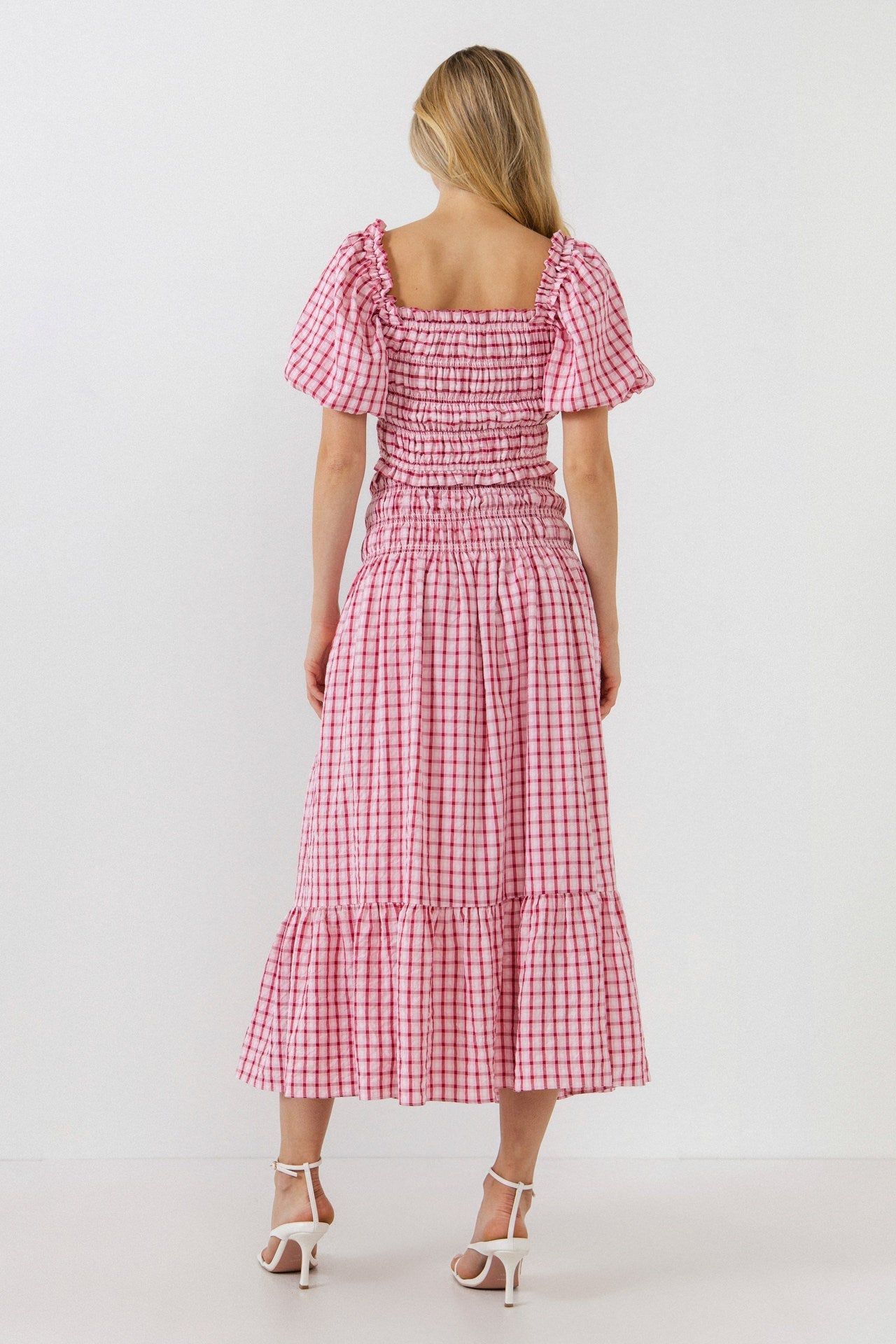 ENGLISH FACTORY - Check Smocked Puff Sleeves Top - TOPS available at Objectrare
