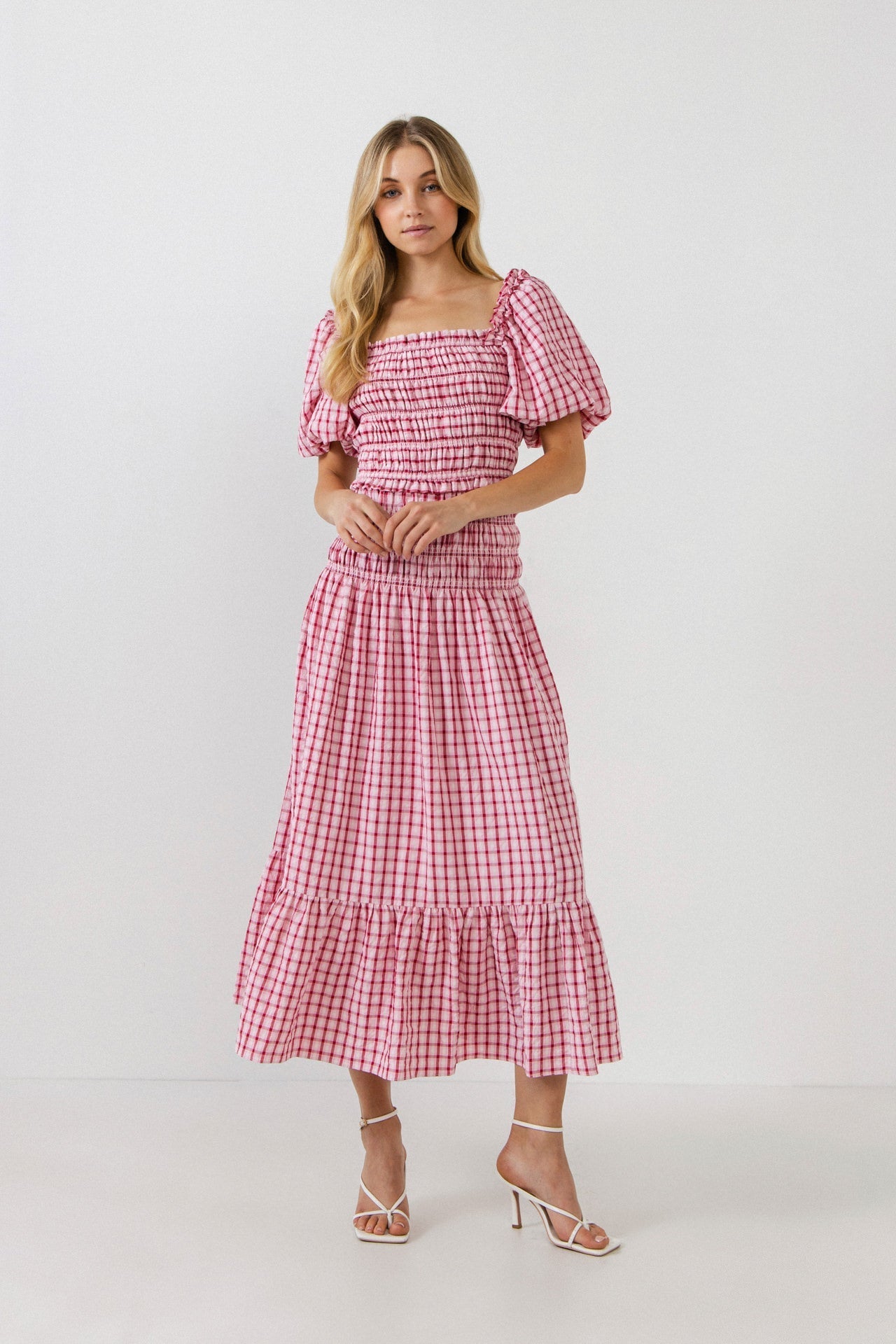 ENGLISH FACTORY - Check Smocked Puff Sleeves Top - TOPS available at Objectrare