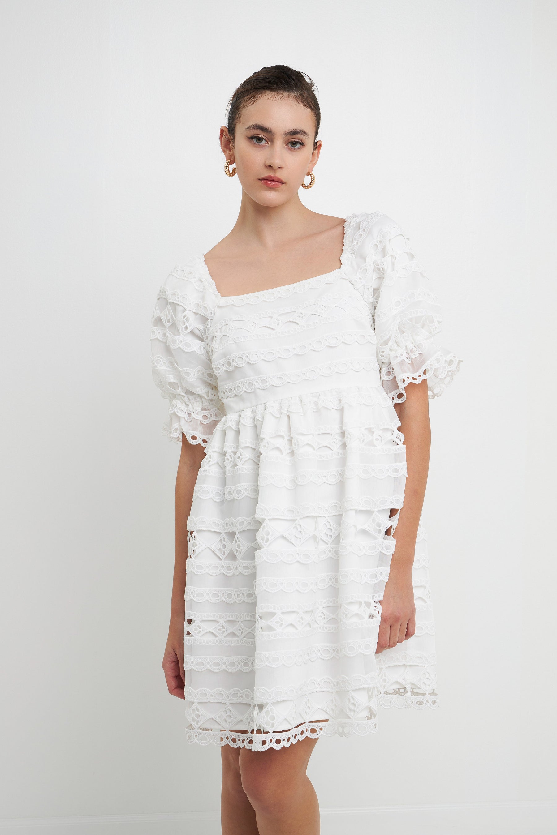 ENDLESS ROSE - Lace Puff Mini Dress - DRESSES available at Objectrare