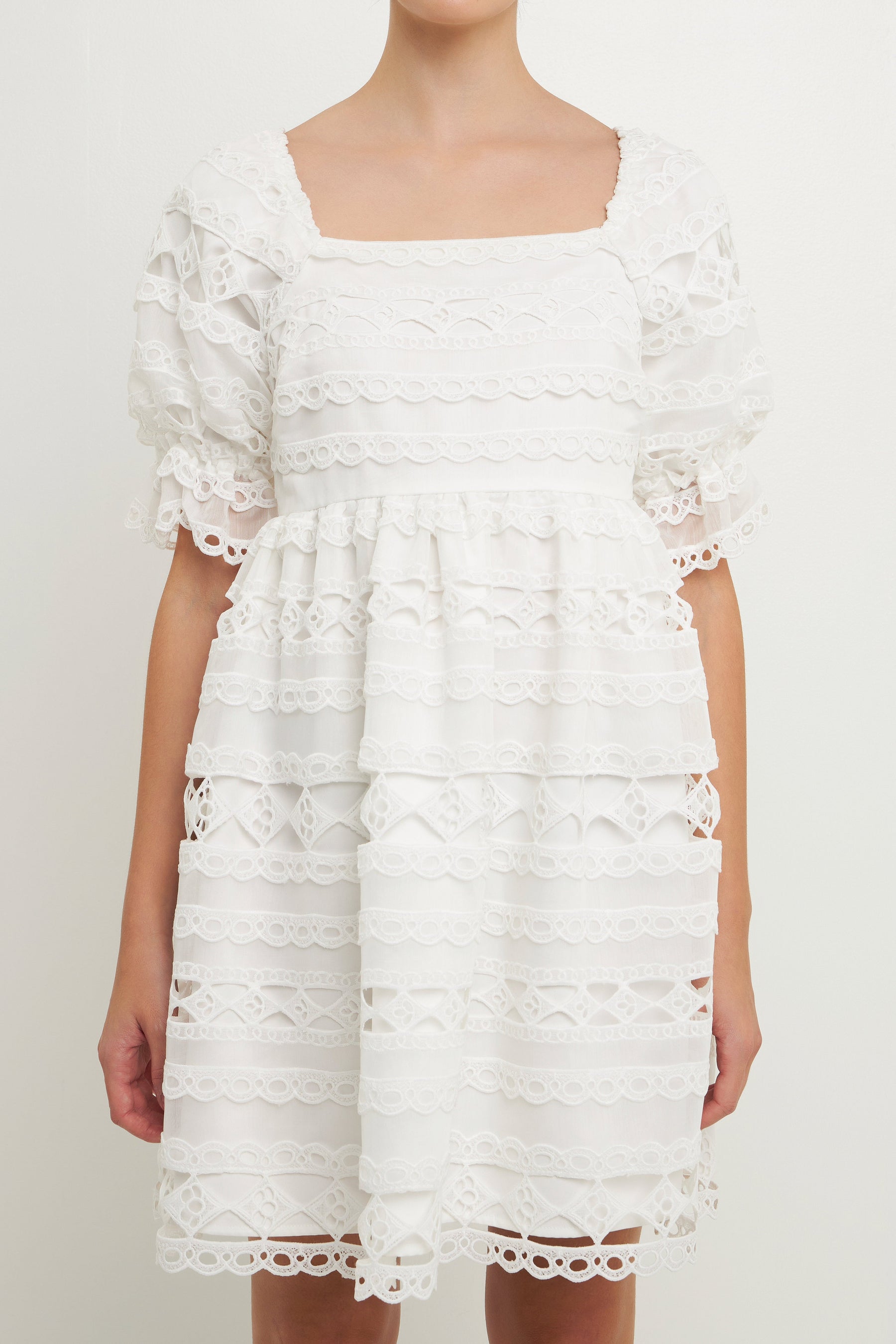 ENDLESS ROSE - Lace Puff Mini Dress - DRESSES available at Objectrare