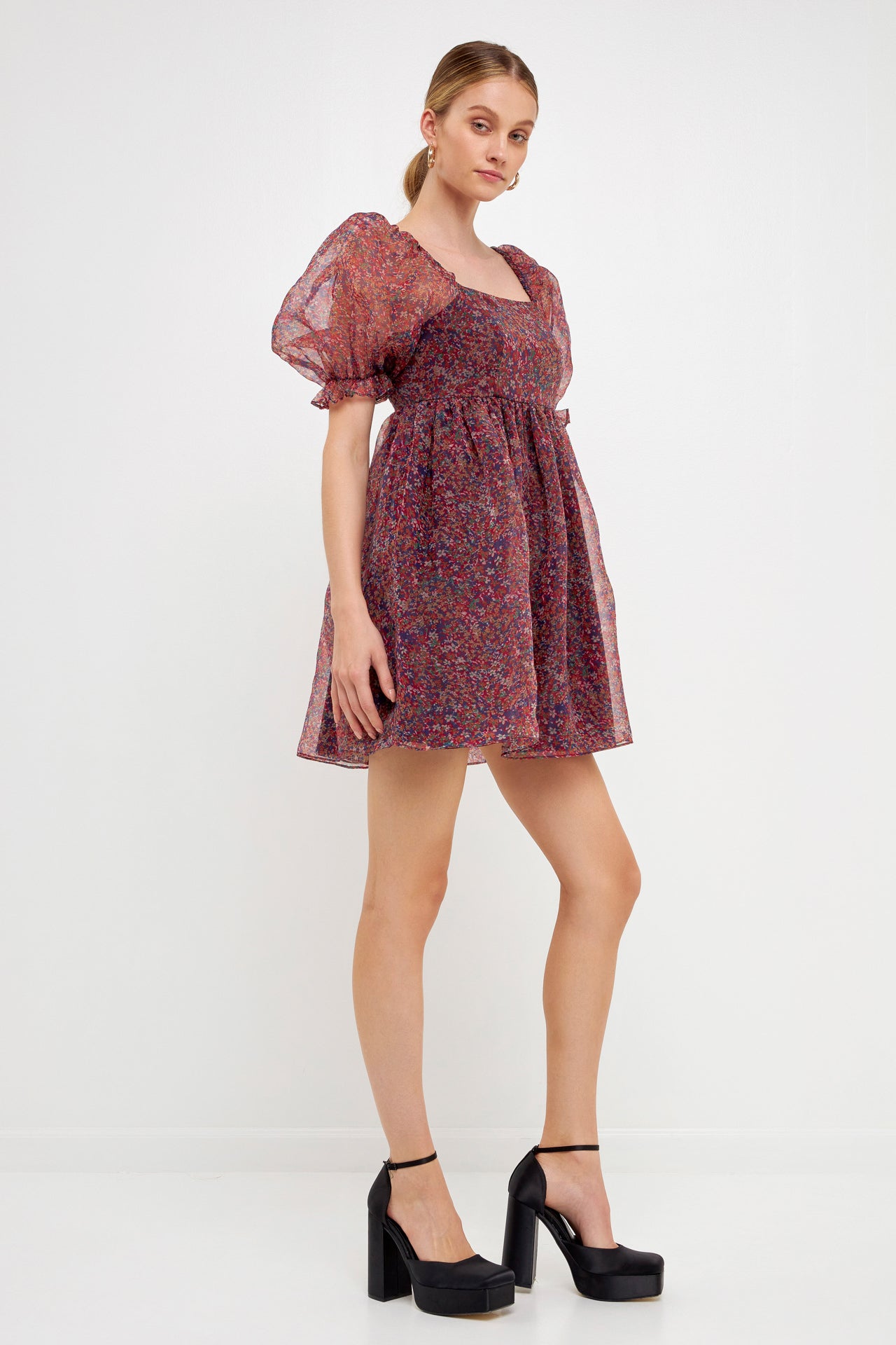ENDLESS ROSE - Floral Puff Mini Dress - DRESSES available at Objectrare