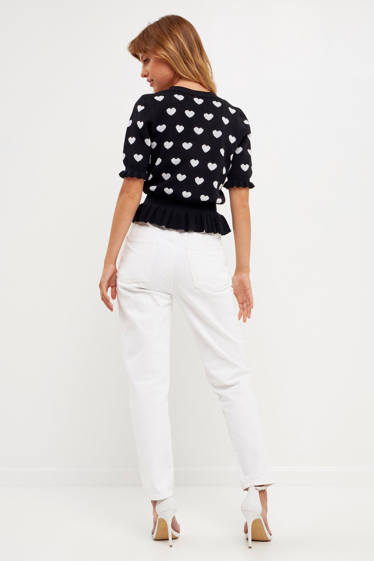 ENGLISH FACTORY - Heart Cardigan with Short Puff Sleeve - CARDIGANS available at Objectrare