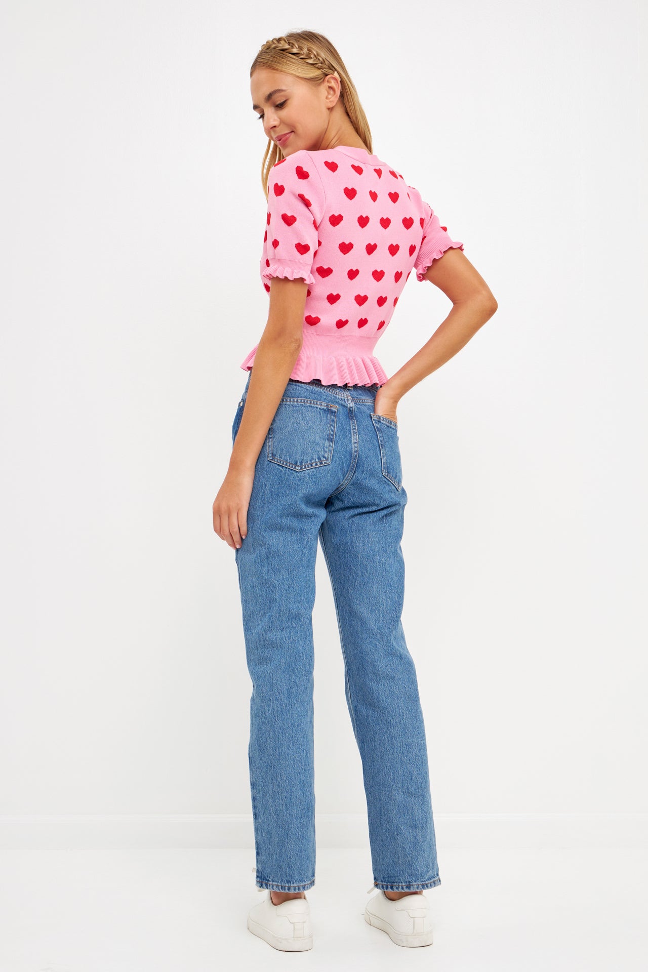 ENGLISH FACTORY - Heart Cardigan with Short Puff Sleeve - CARDIGANS available at Objectrare