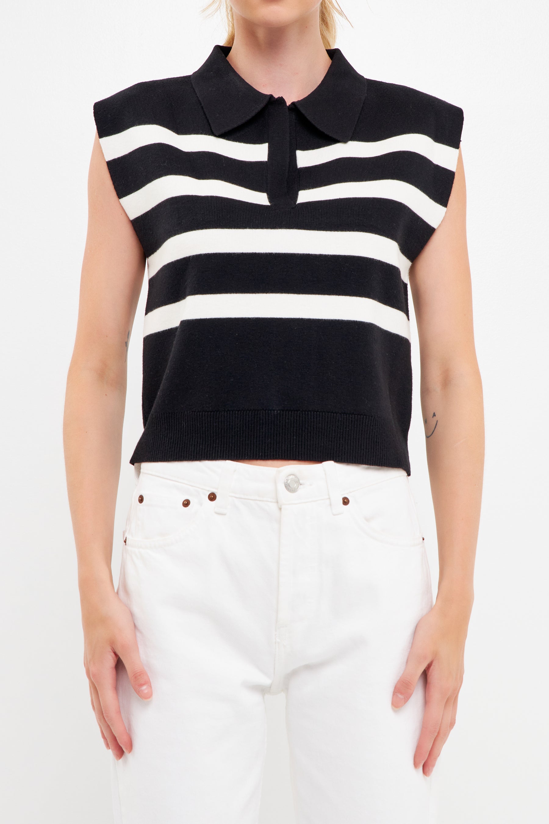 ENGLISH FACTORY - Striped Knit Top with Collar - SWEATERS & KNITS available at Objectrare