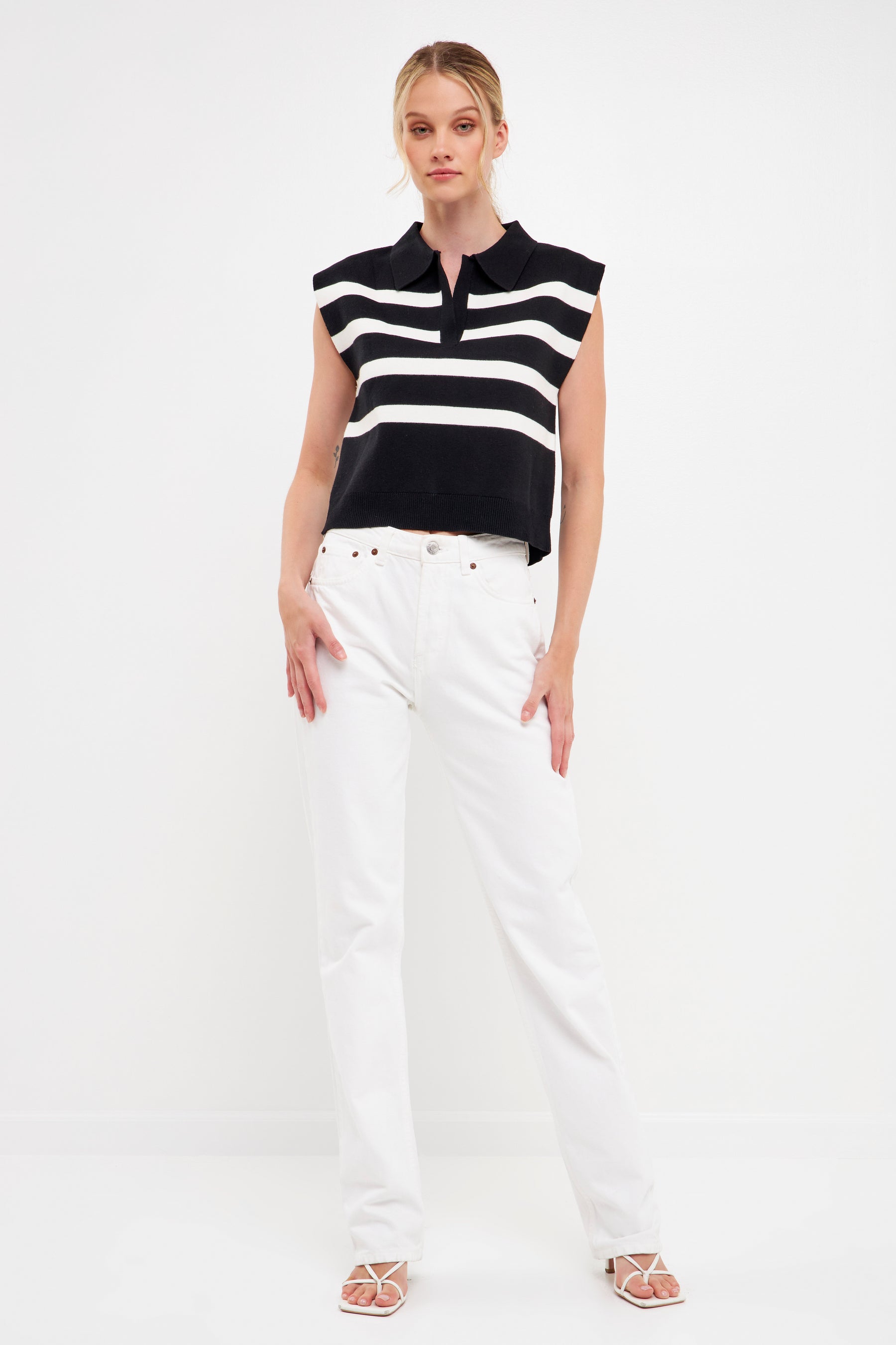 ENGLISH FACTORY - Striped Knit Top with Collar - SWEATERS & KNITS available at Objectrare