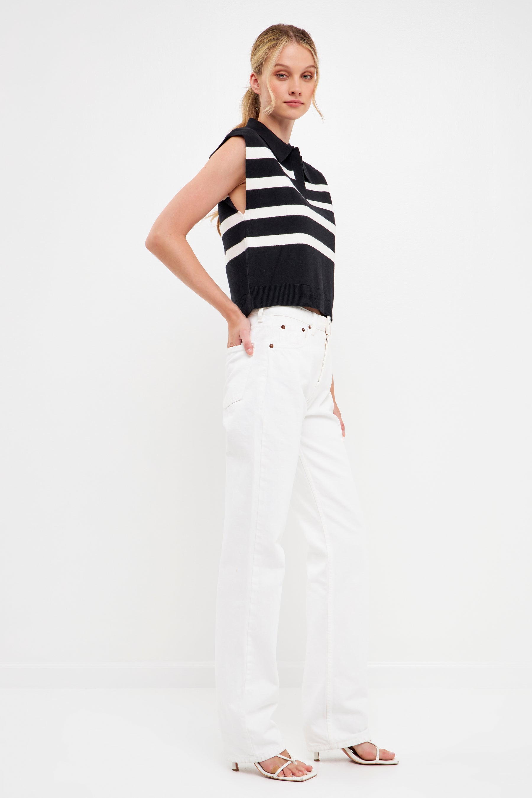 ENGLISH FACTORY - Striped Knit Top with Collar - SWEATERS & KNITS available at Objectrare