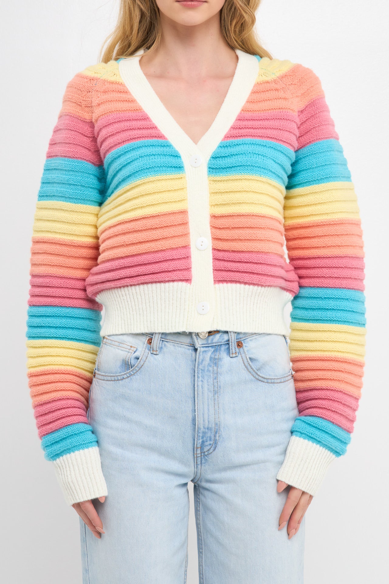 ENGLISH FACTORY - Rainbow Striped Knit Cardigan - CARDIGANS available at Objectrare