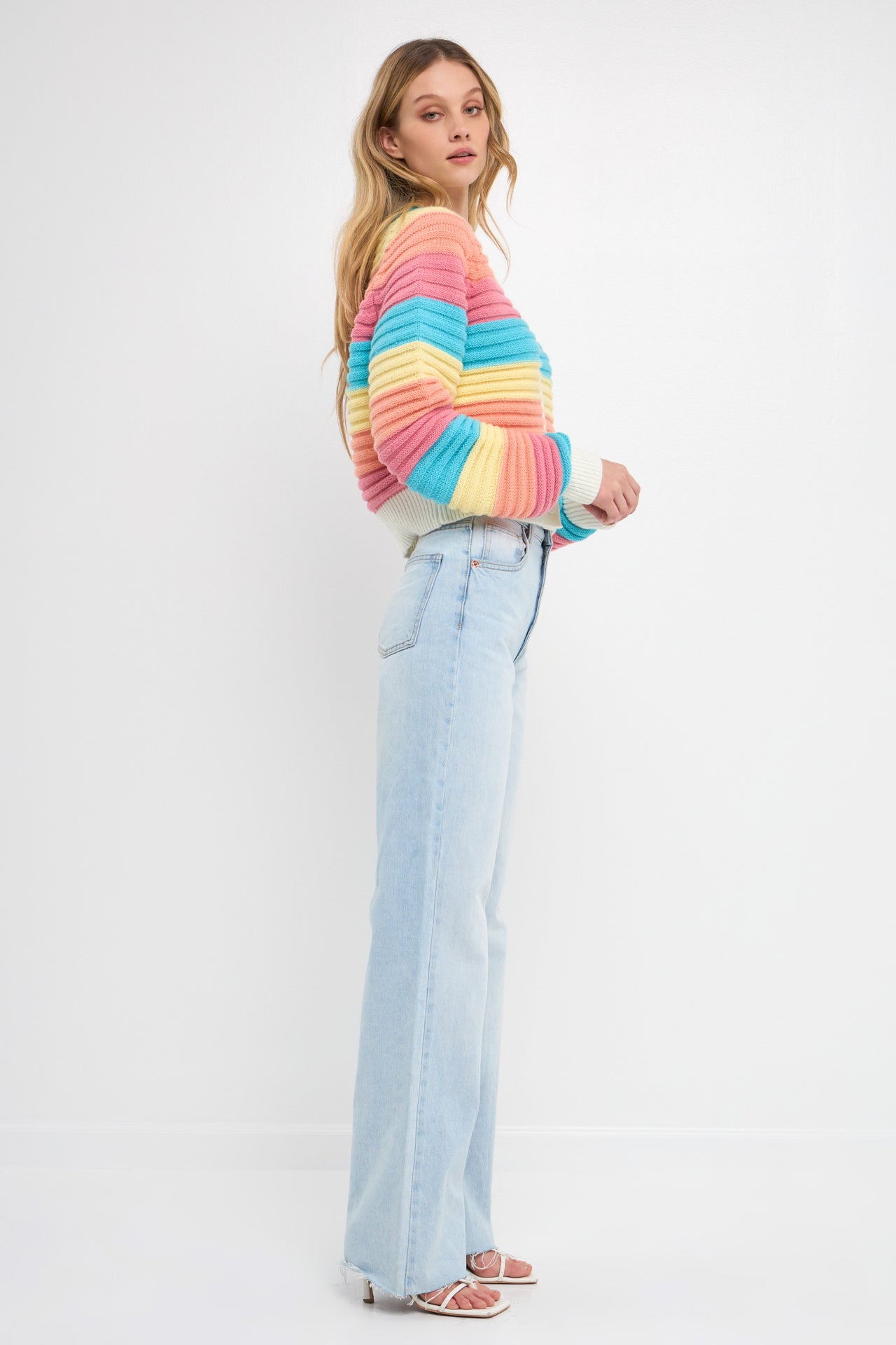 ENGLISH FACTORY - Rainbow Striped Knit Cardigan - CARDIGANS available at Objectrare