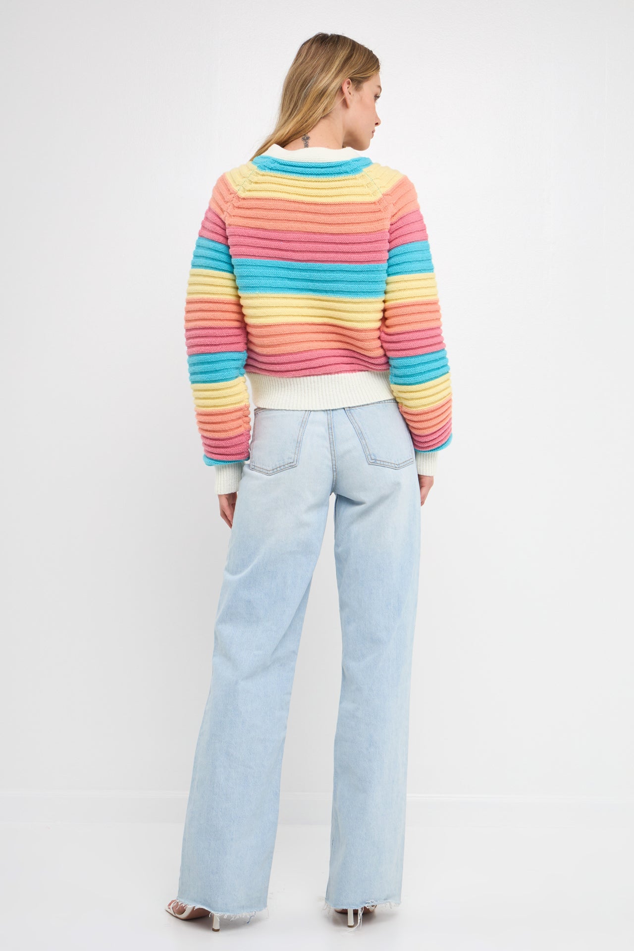 ENGLISH FACTORY - Rainbow Striped Knit Cardigan - CARDIGANS available at Objectrare