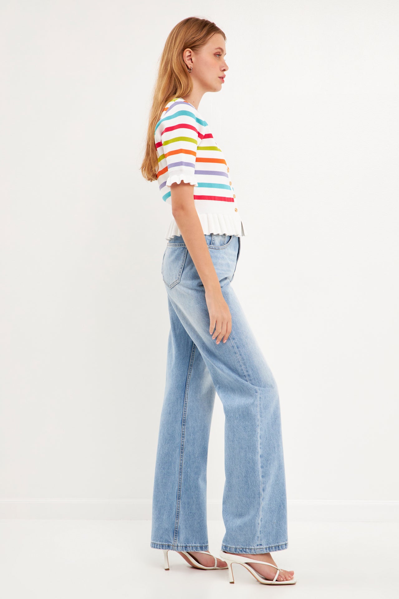 ENGLISH FACTORY - Striped Cardigan with Short Puff Sleeves - SWEATERS & KNITS available at Objectrare