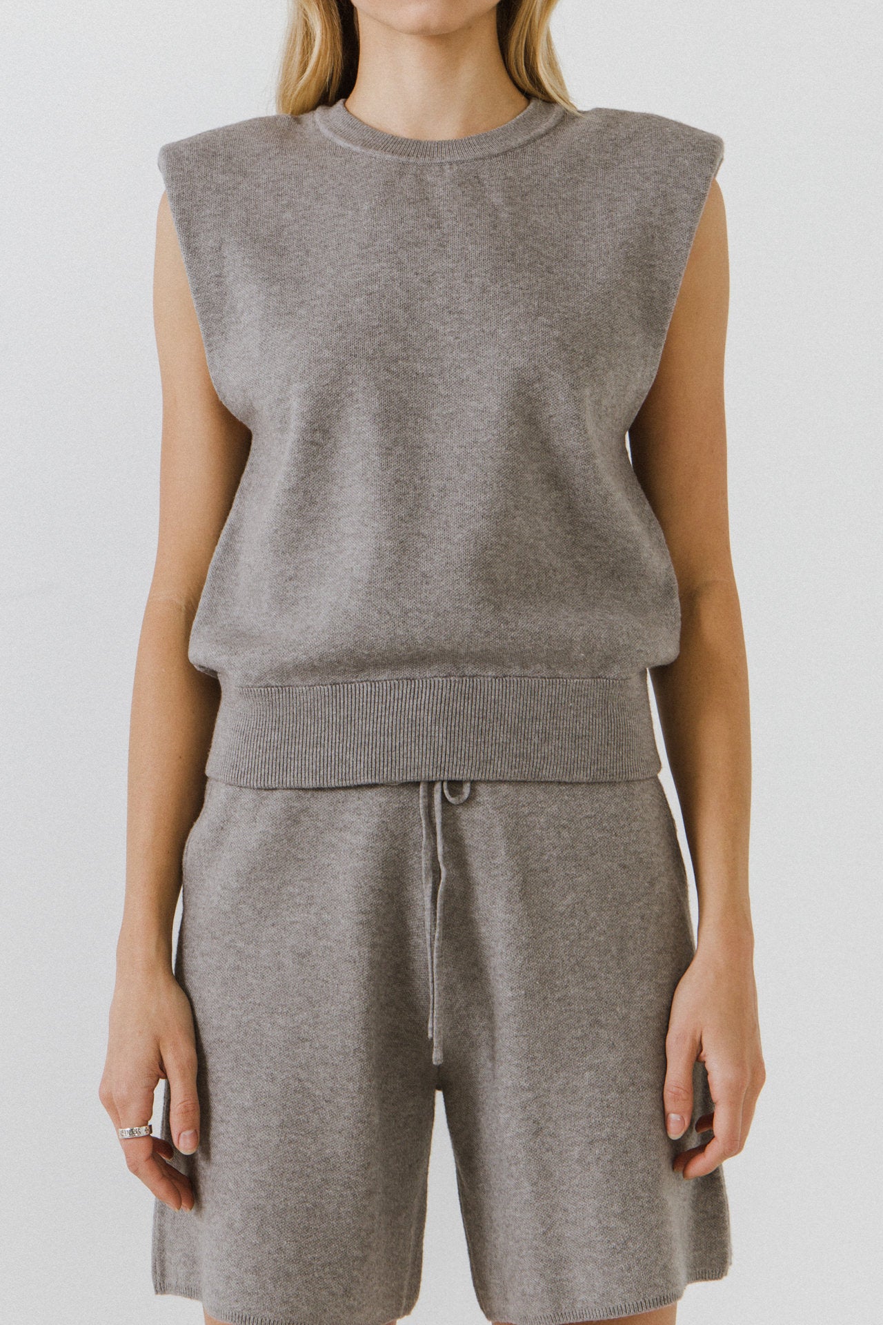 ENDLESS ROSE - Shoulder Padded Knit Top - SWEATERS & KNITS available at Objectrare