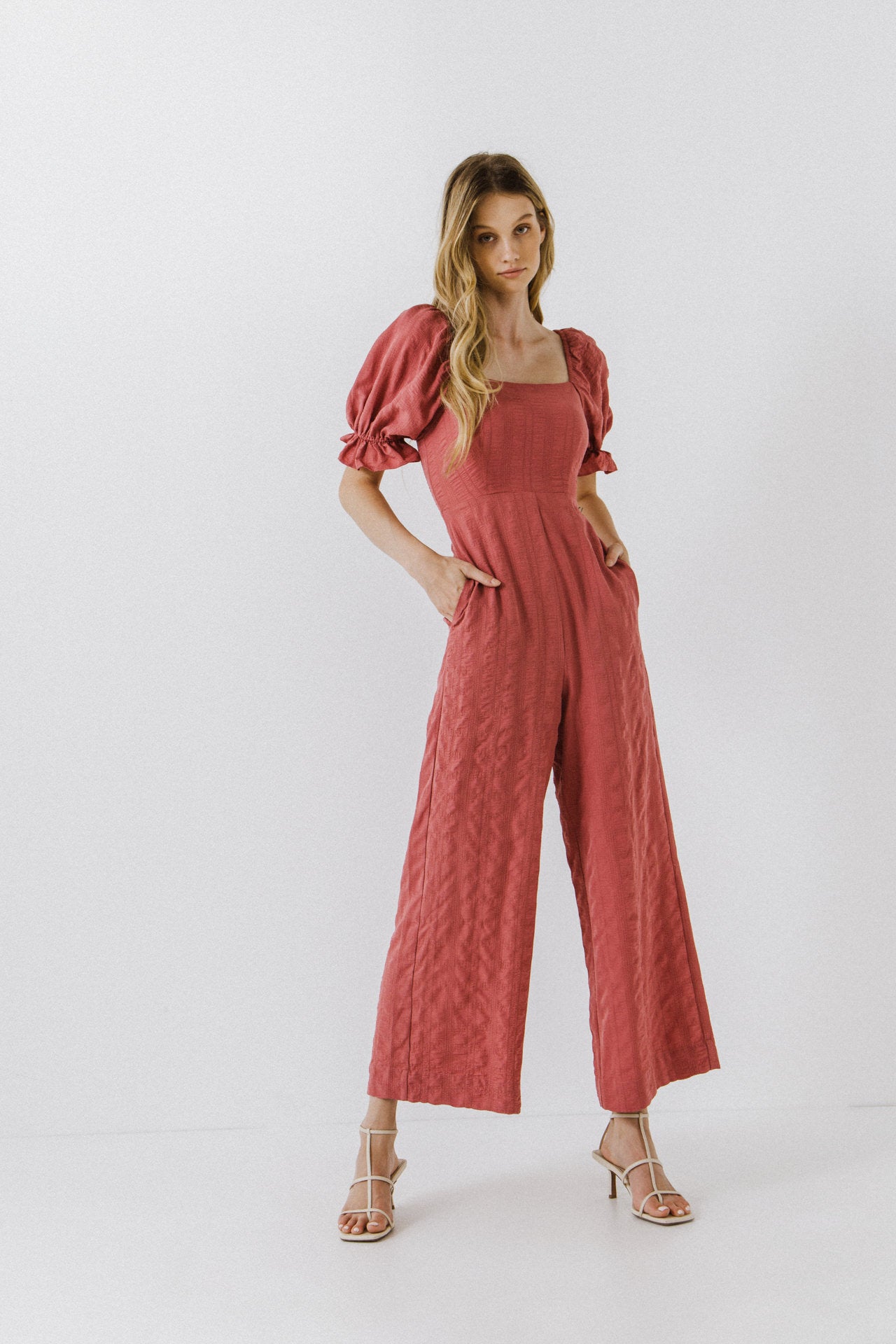 FREE THE ROSES - Textured Square Neck Jumpsuit - JUMPSUITS available at Objectrare
