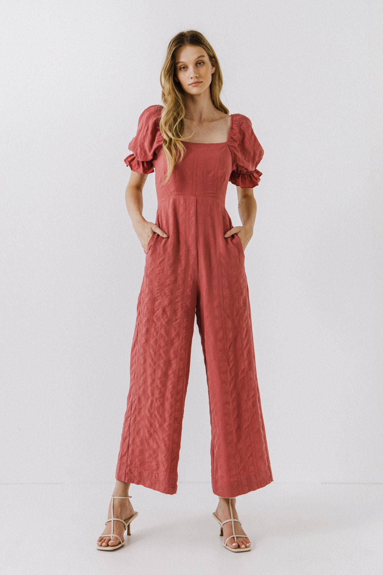 FREE THE ROSES - Textured Square Neck Jumpsuit - JUMPSUITS available at Objectrare