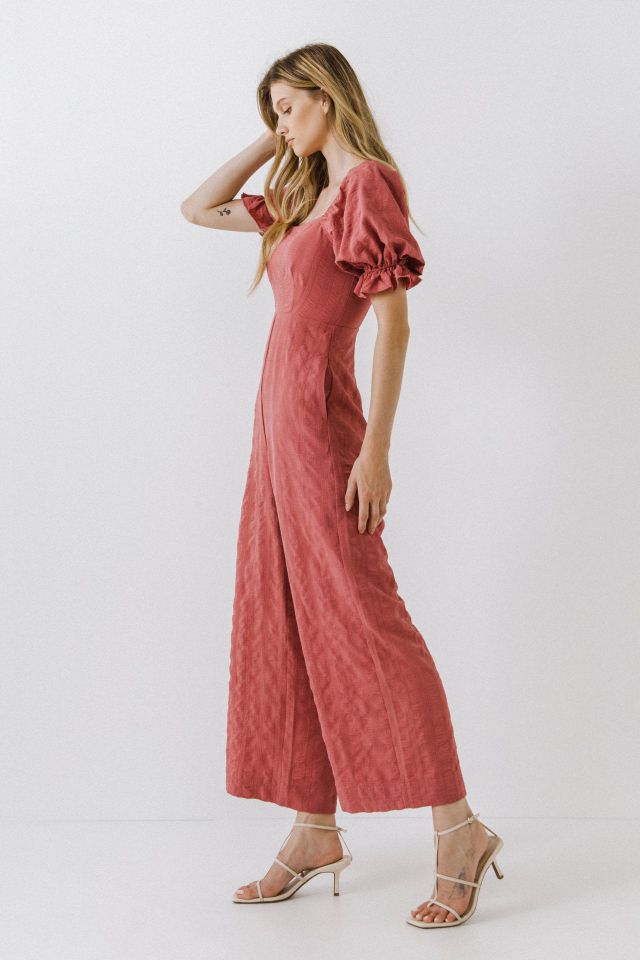 FREE THE ROSES - Textured Square Neck Jumpsuit - JUMPSUITS available at Objectrare