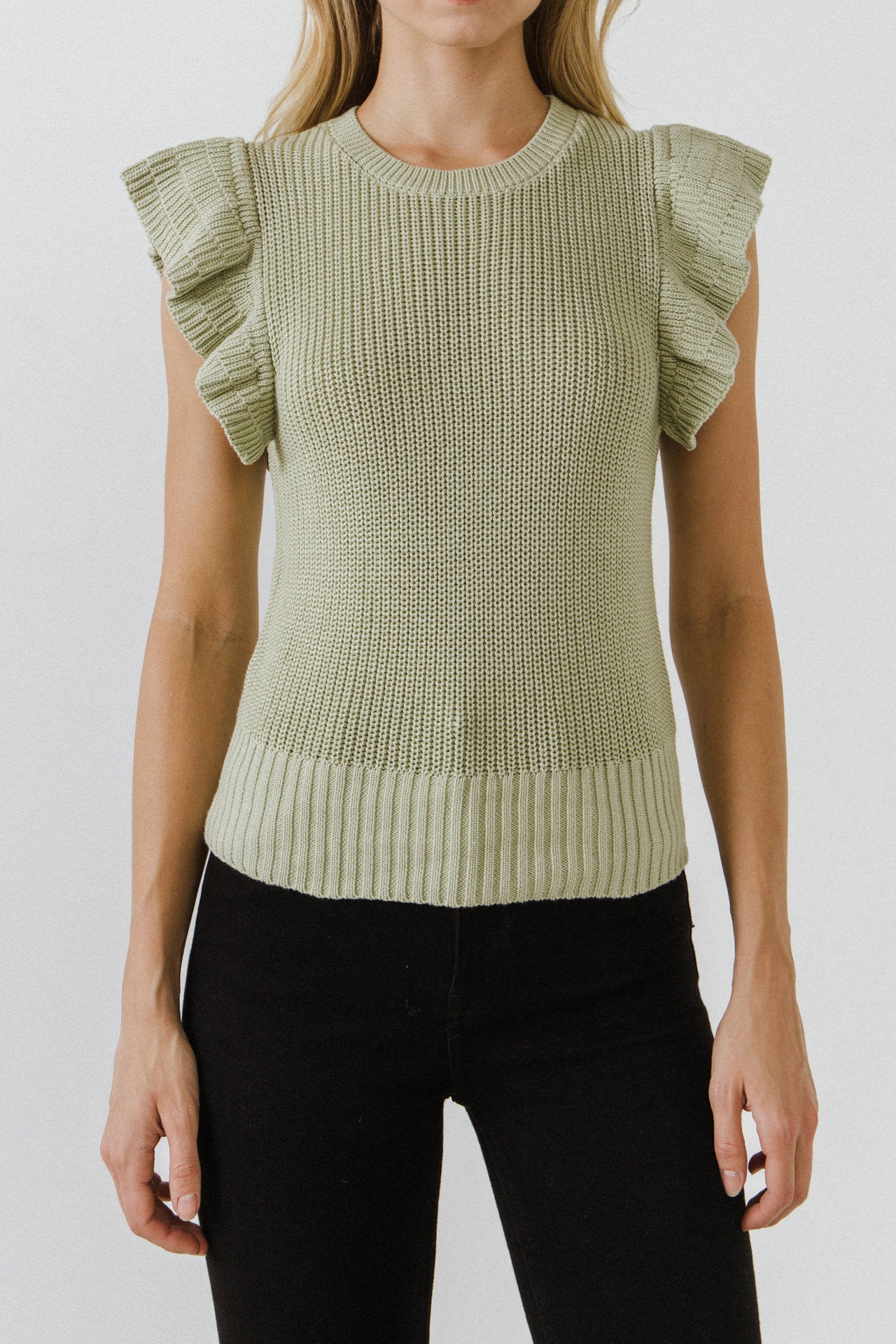 FREE THE ROSES - Ruffled Sleeve Knit Top - TOPS available at Objectrare