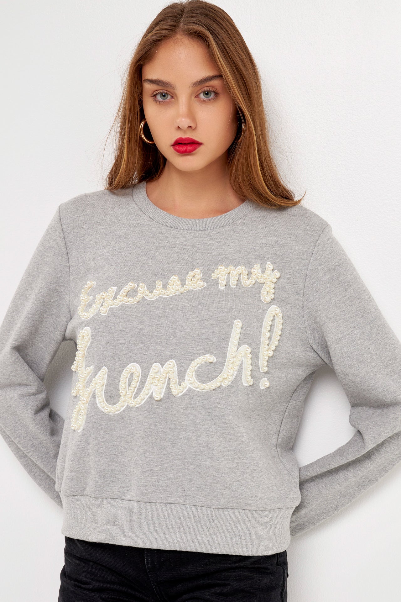 ENDLESS ROSE - Pearl Excuse My French Sweatshirt - SWEATERS & KNITS available at Objectrare