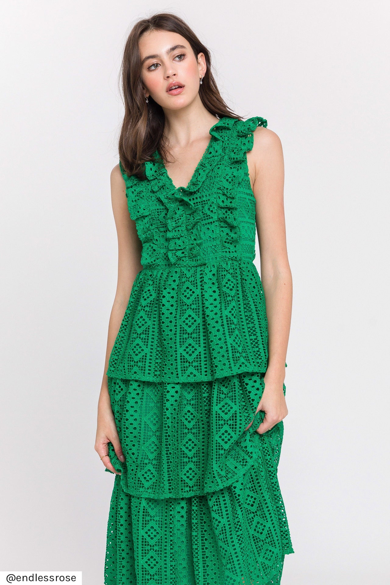 ENDLESS ROSE - All Over Lace Ruffled Dress - DRESSES available at Objectrare