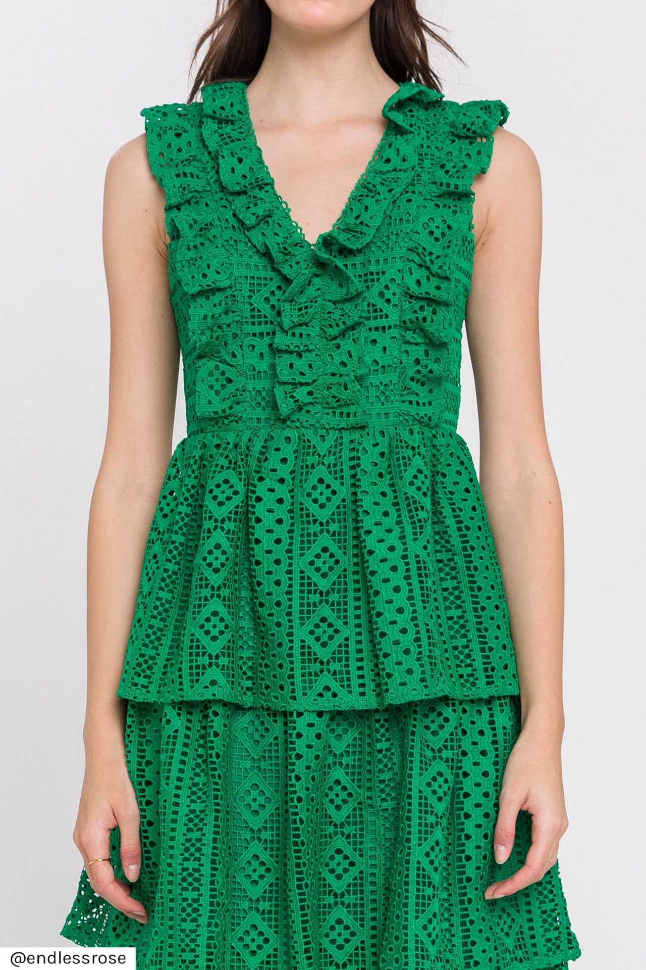 ENDLESS ROSE - All Over Lace Ruffled Dress - DRESSES available at Objectrare