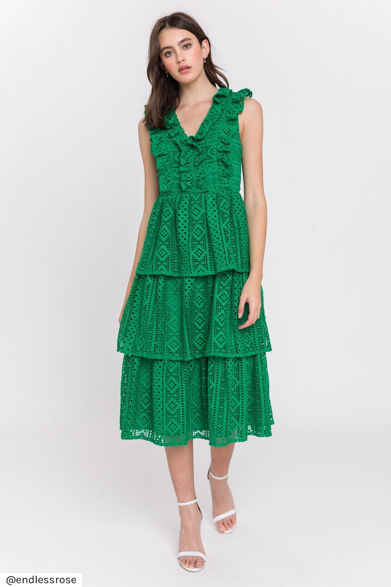 ENDLESS ROSE - All Over Lace Ruffled Dress - DRESSES available at Objectrare